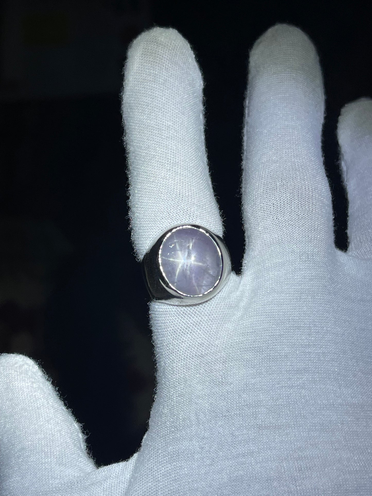 Men’s Natural Star Sapphire 14k White Gold Ring | 30ct Sri Lankan Asterism | Size 10.5