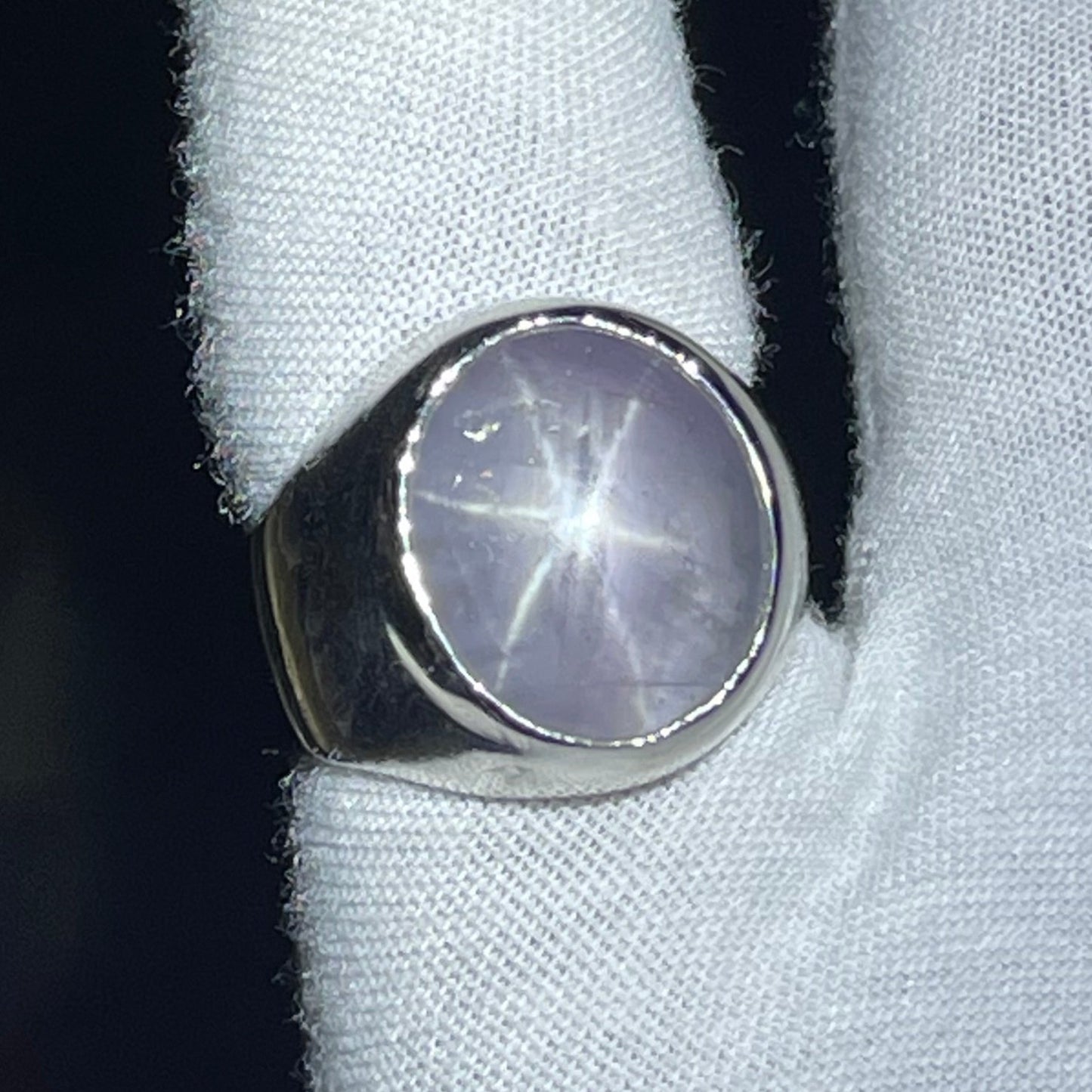 Men’s Natural Star Sapphire 14k White Gold Ring | 30ct Sri Lankan Asterism | Size 10.5