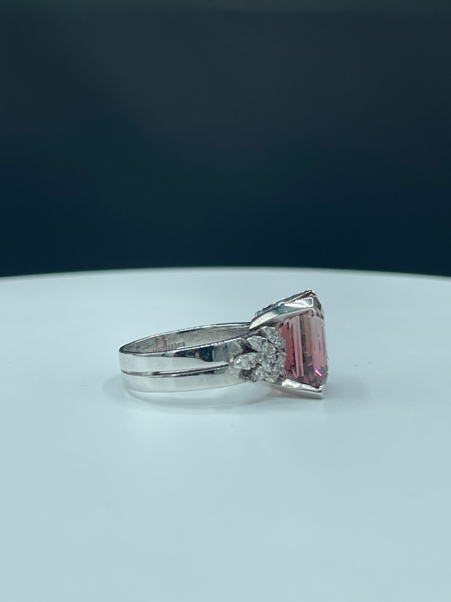 Natural Pink Rubellite Tourmaline Custom Precision Cut & Diamond 18k White Gold Cocktail Ring (Size 10)