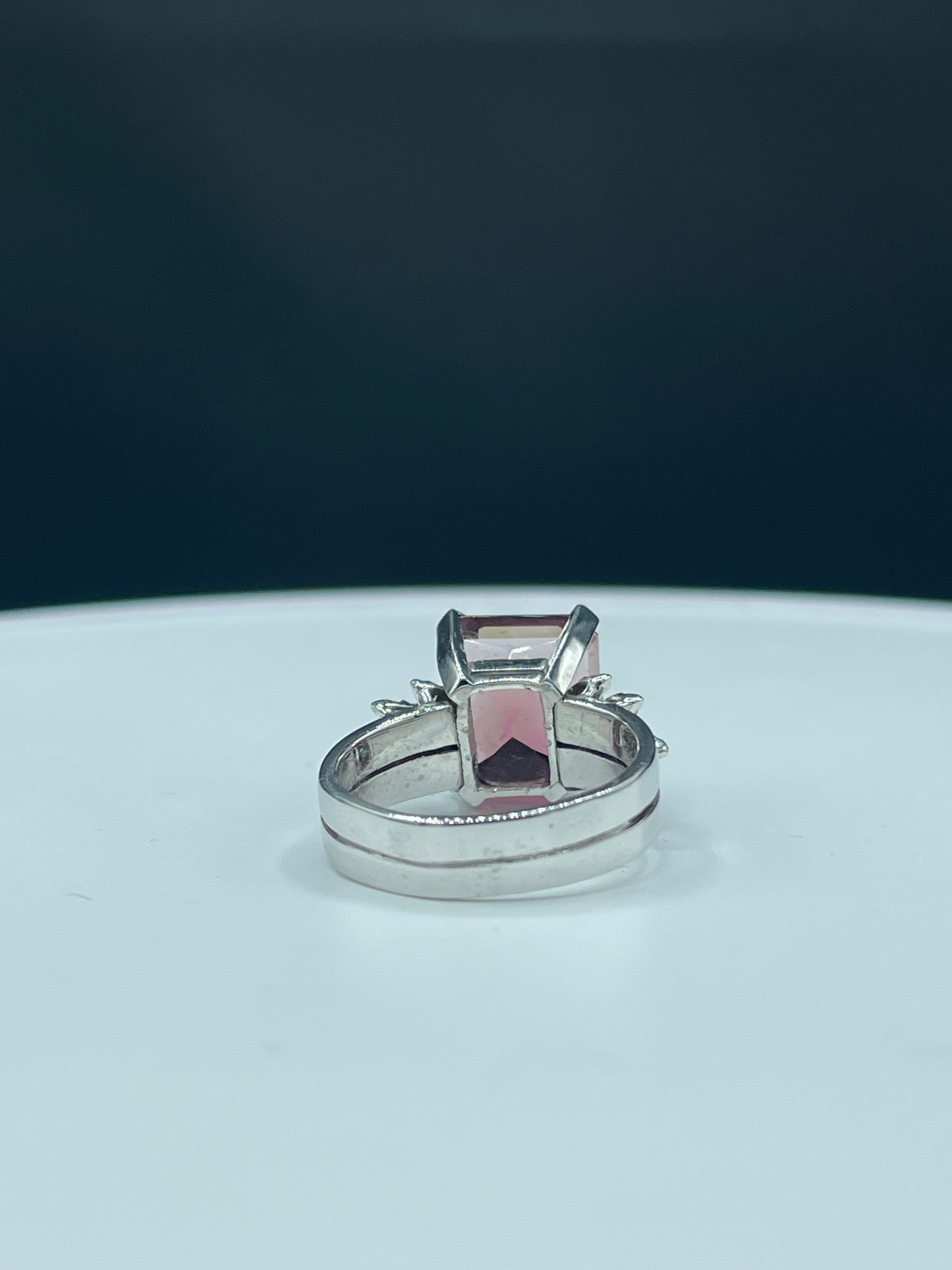 Natural Pink Rubellite Tourmaline Custom Precision Cut & Diamond 18k White Gold Cocktail Ring (Size 10)