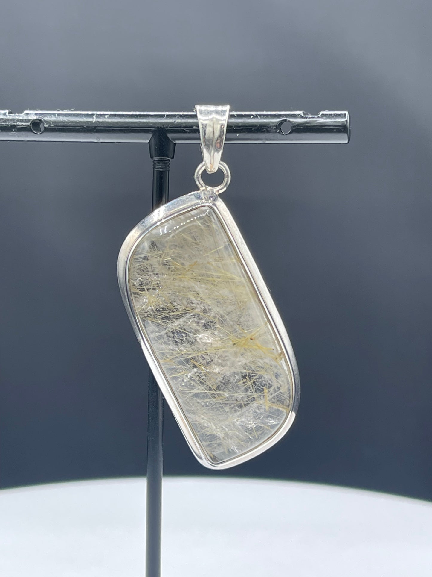 Large Natural Rutile Quartz Sterling Silver Pendant