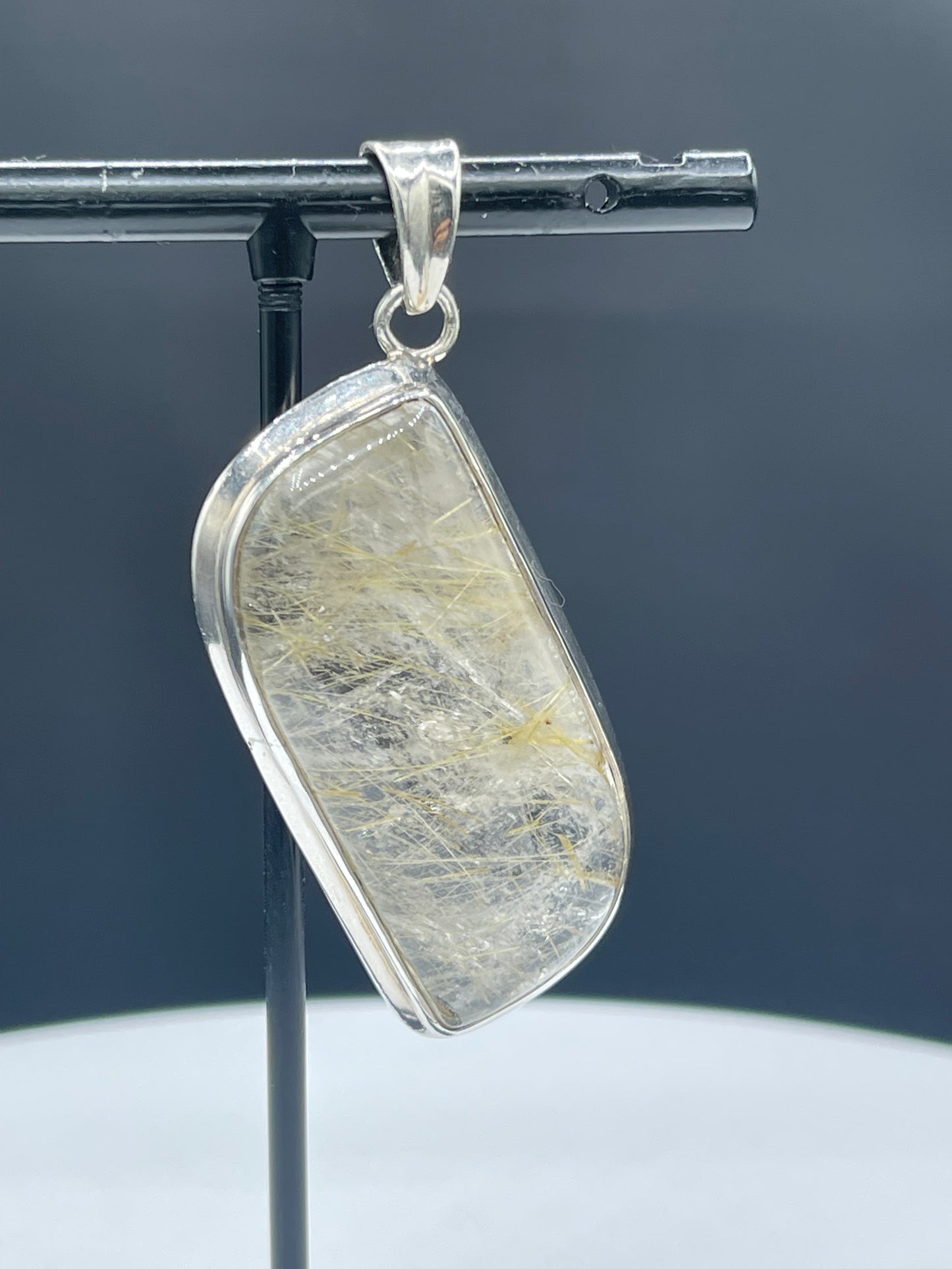 Large Natural Rutile Quartz Sterling Silver Pendant