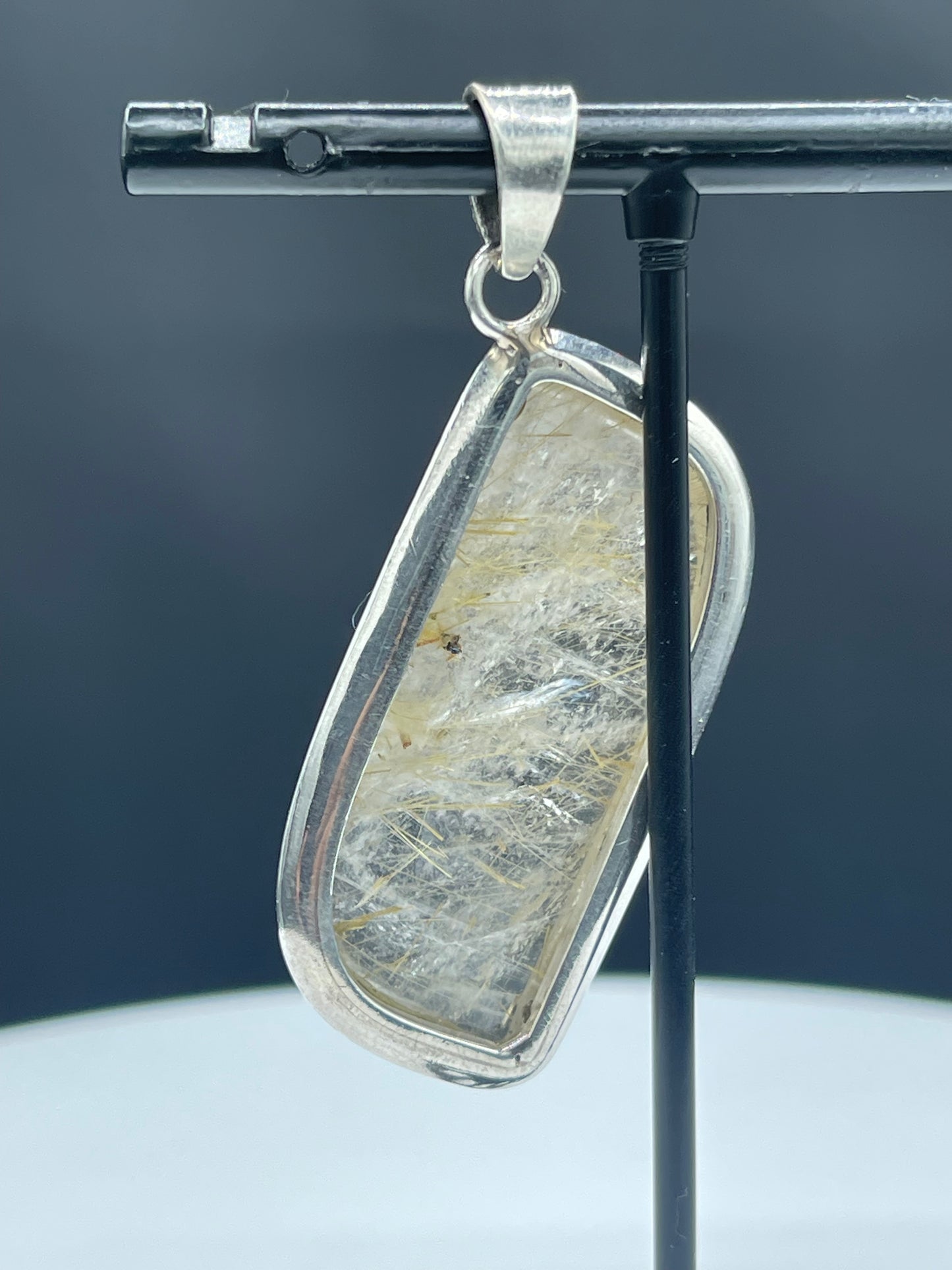 Large Natural Rutile Quartz Sterling Silver Pendant