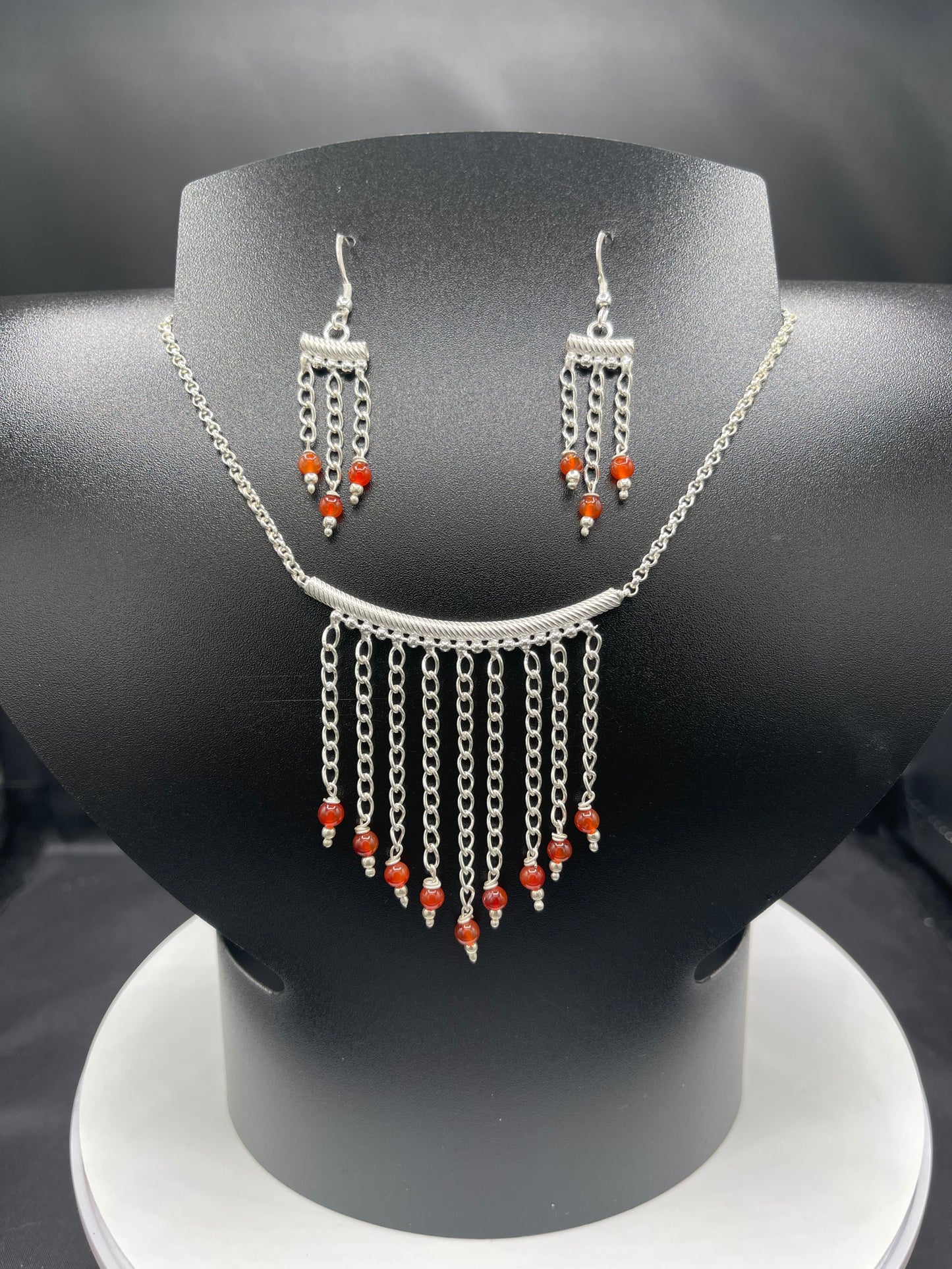 Handmade Natural Carnelian Sterling Silver Adjustable Necklace & Dangle Earring Set (15-25-16-25 inches)