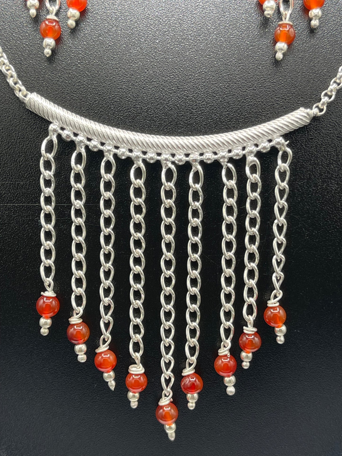 Handmade Natural Carnelian Sterling Silver Adjustable Necklace & Dangle Earring Set (15-25-16-25 inches)