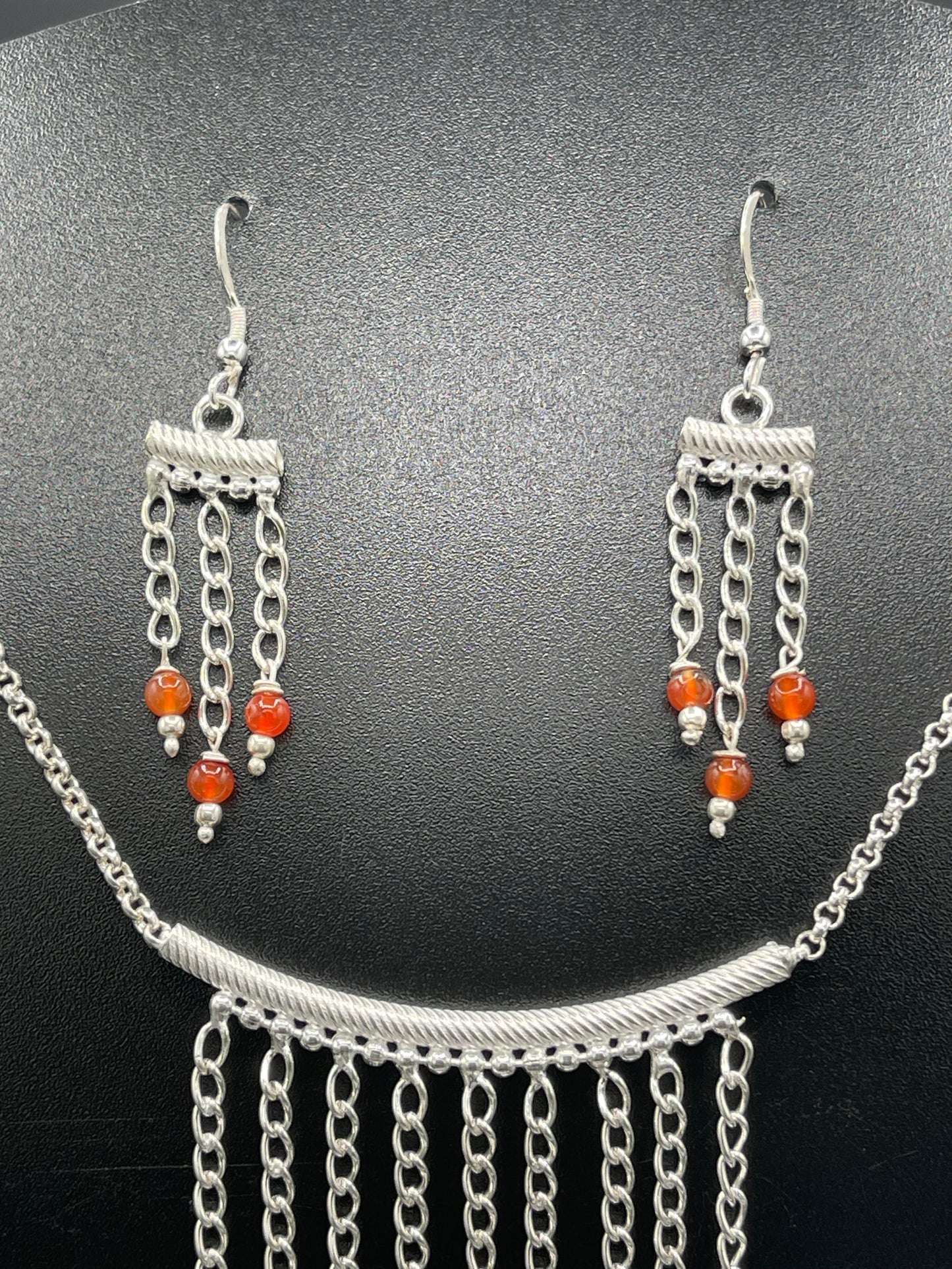 Handmade Natural Carnelian Sterling Silver Adjustable Necklace & Dangle Earring Set (15-25-16-25 inches)