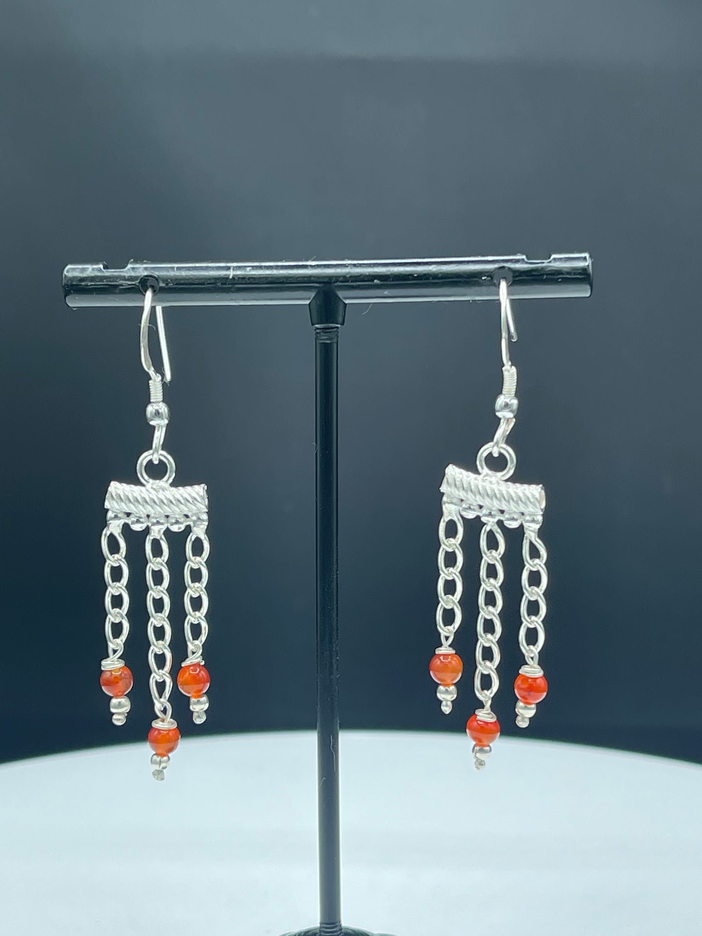 Handmade Natural Carnelian Sterling Silver Adjustable Necklace & Dangle Earring Set (15-25-16-25 inches)