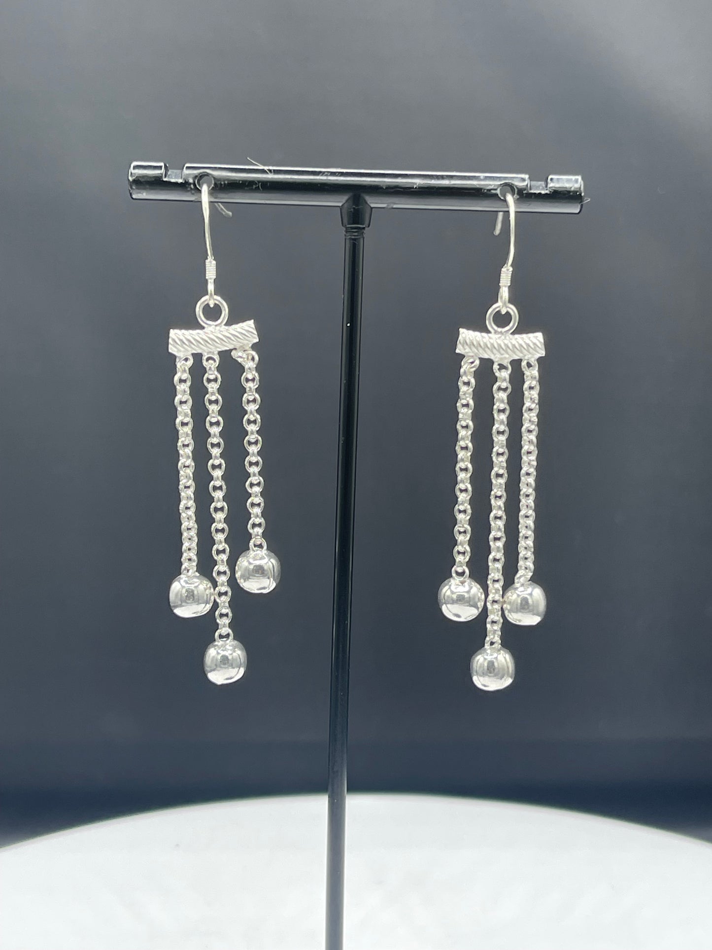 Handmade Indian 925 Sterling Silver Bead Necklace & Dangle Earring Set - Bib Style