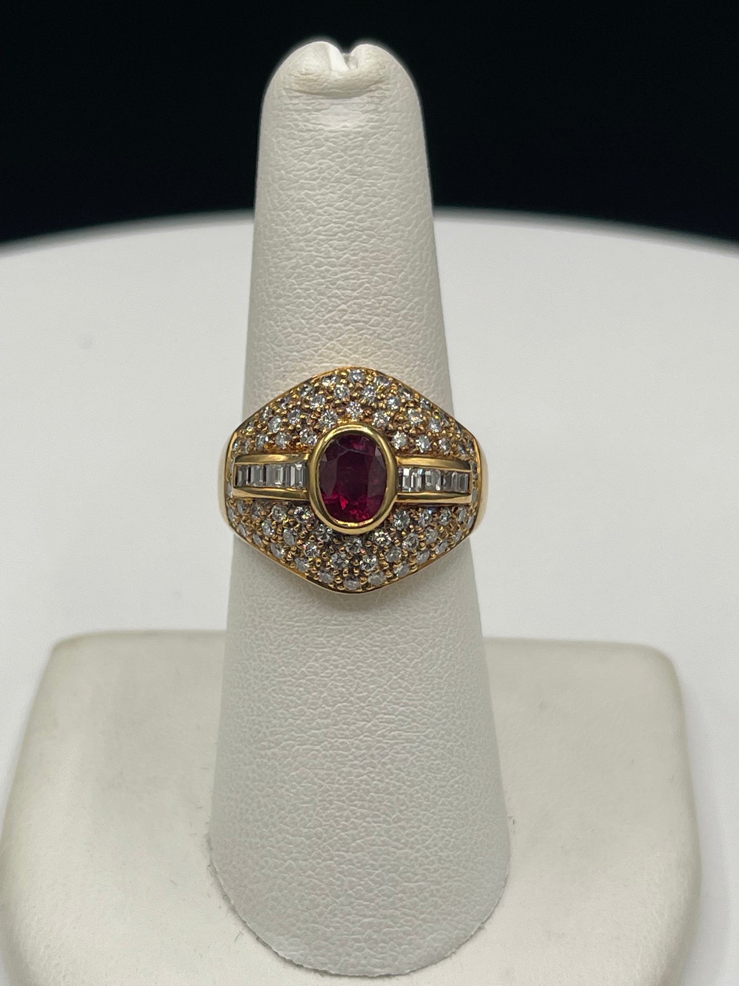 Natural Thai Ruby & Diamond 18k Yellow Gold Ring (Size 6.5)