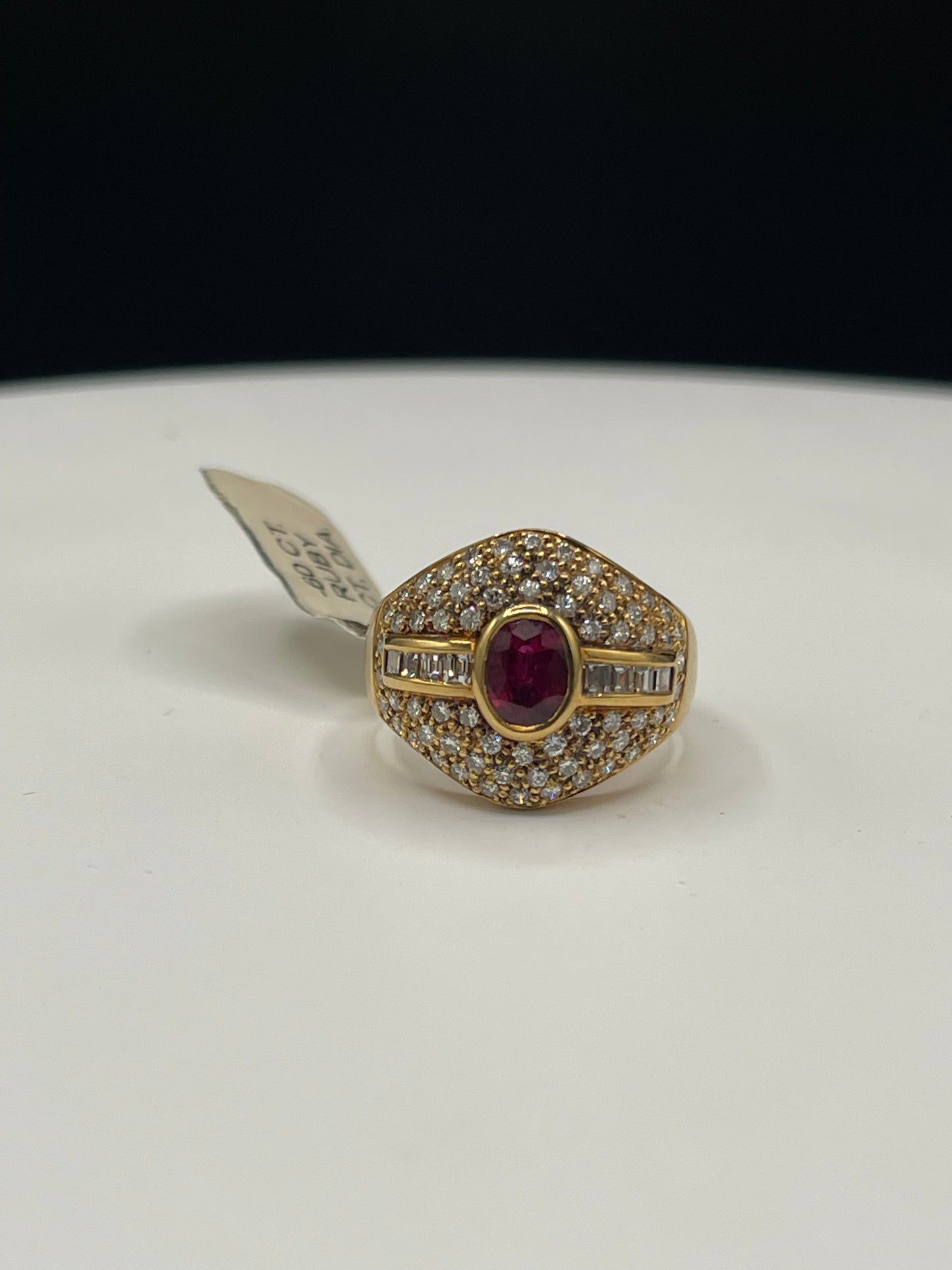 Natural Thai Ruby & Diamond 18k Yellow Gold Ring (Size 6.5)