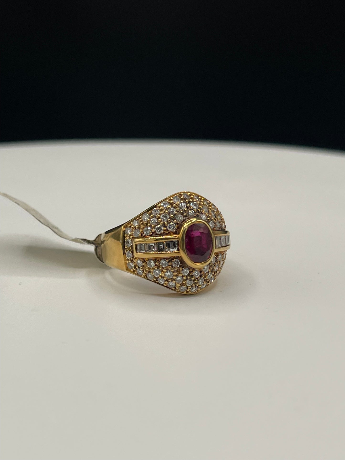 Natural Thai Ruby & Diamond 18k Yellow Gold Ring (Size 6.5)