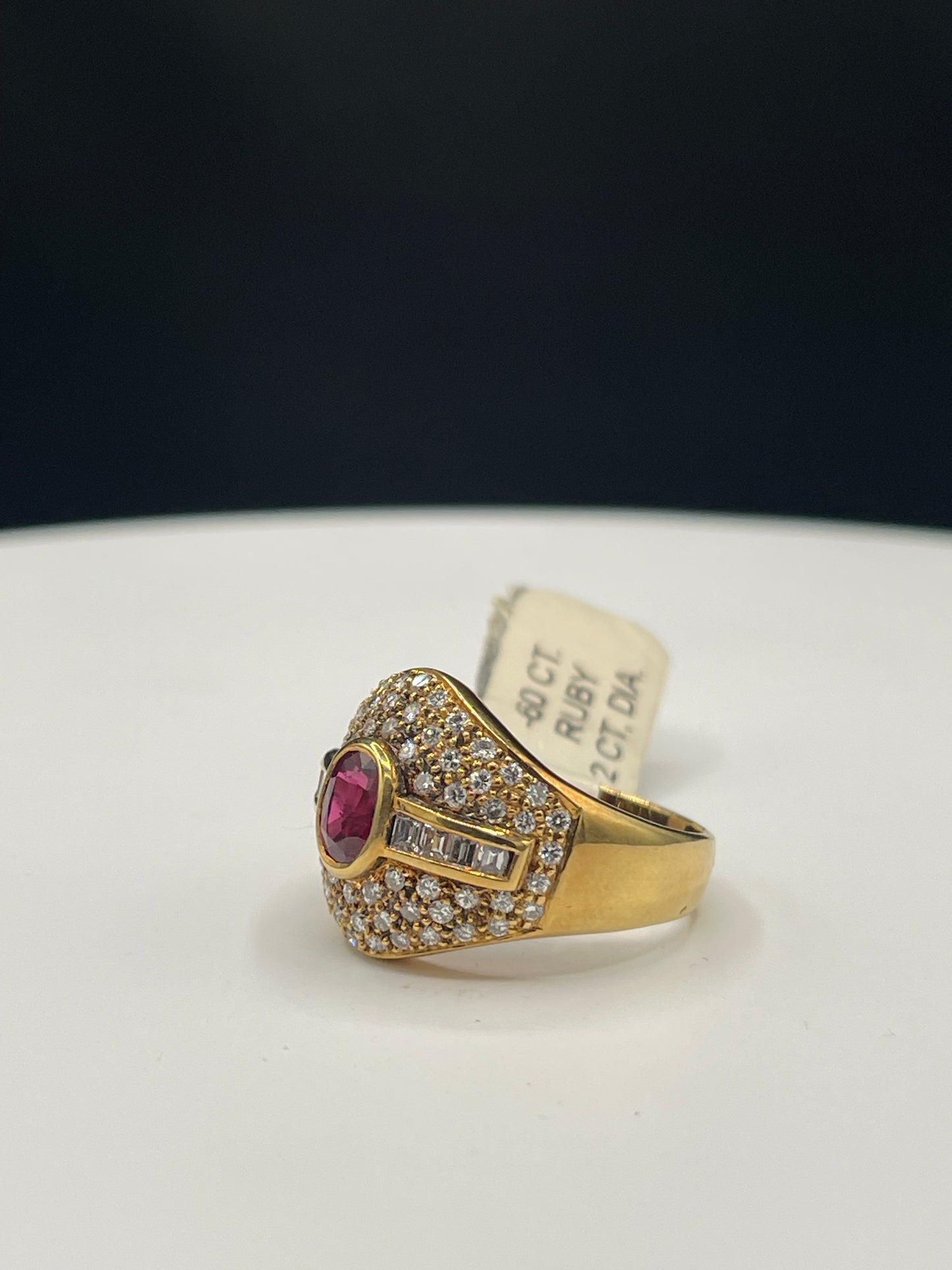 Natural Thai Ruby & Diamond 18k Yellow Gold Ring (Size 6.5)