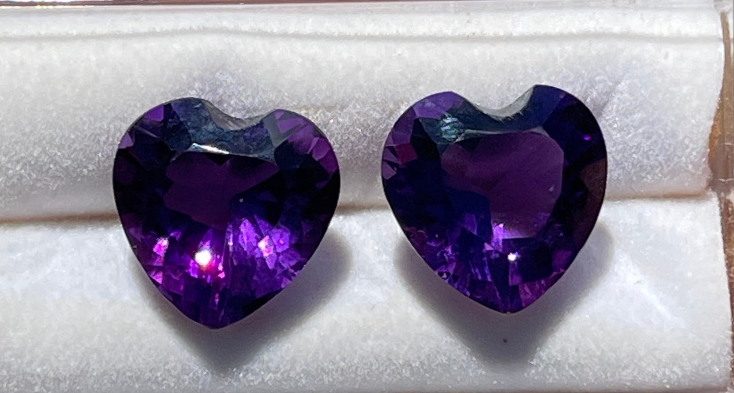 10.34 Carat Natural Zambian Amethyst Heart Cut Matching Loose Gemstones (12x12x7 MM)