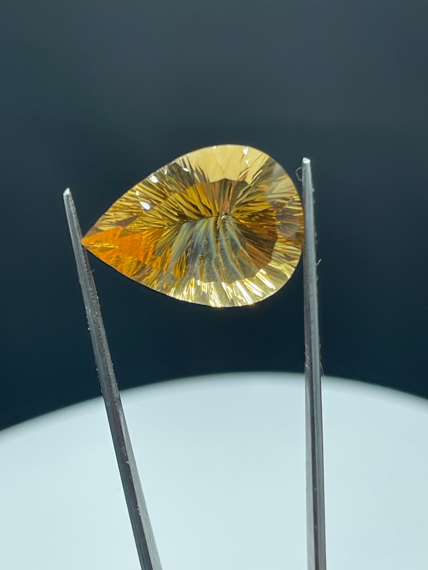 22.26 Carat Natural Citrine Laser Concave Pear Cut Gemstone - 24x17.6x12.4 MM, Internally Flawless