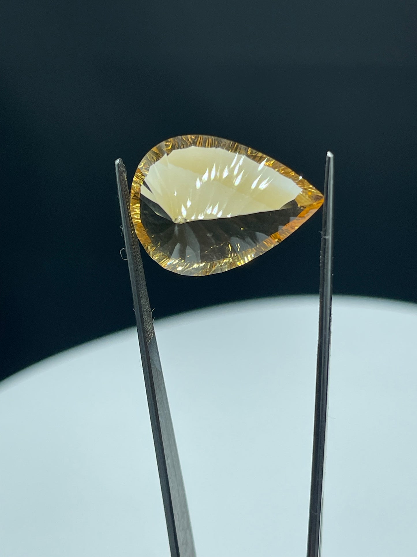 22.26 Carat Natural Citrine Laser Concave Pear Cut Gemstone - 24x17.6x12.4 MM, Internally Flawless