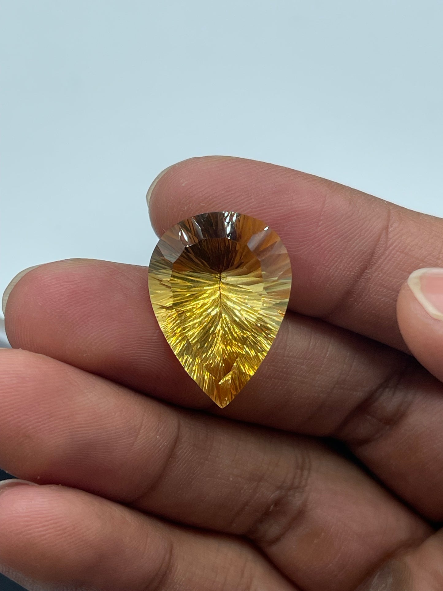 22.26 Carat Natural Citrine Laser Concave Pear Cut Gemstone - 24x17.6x12.4 MM, Internally Flawless