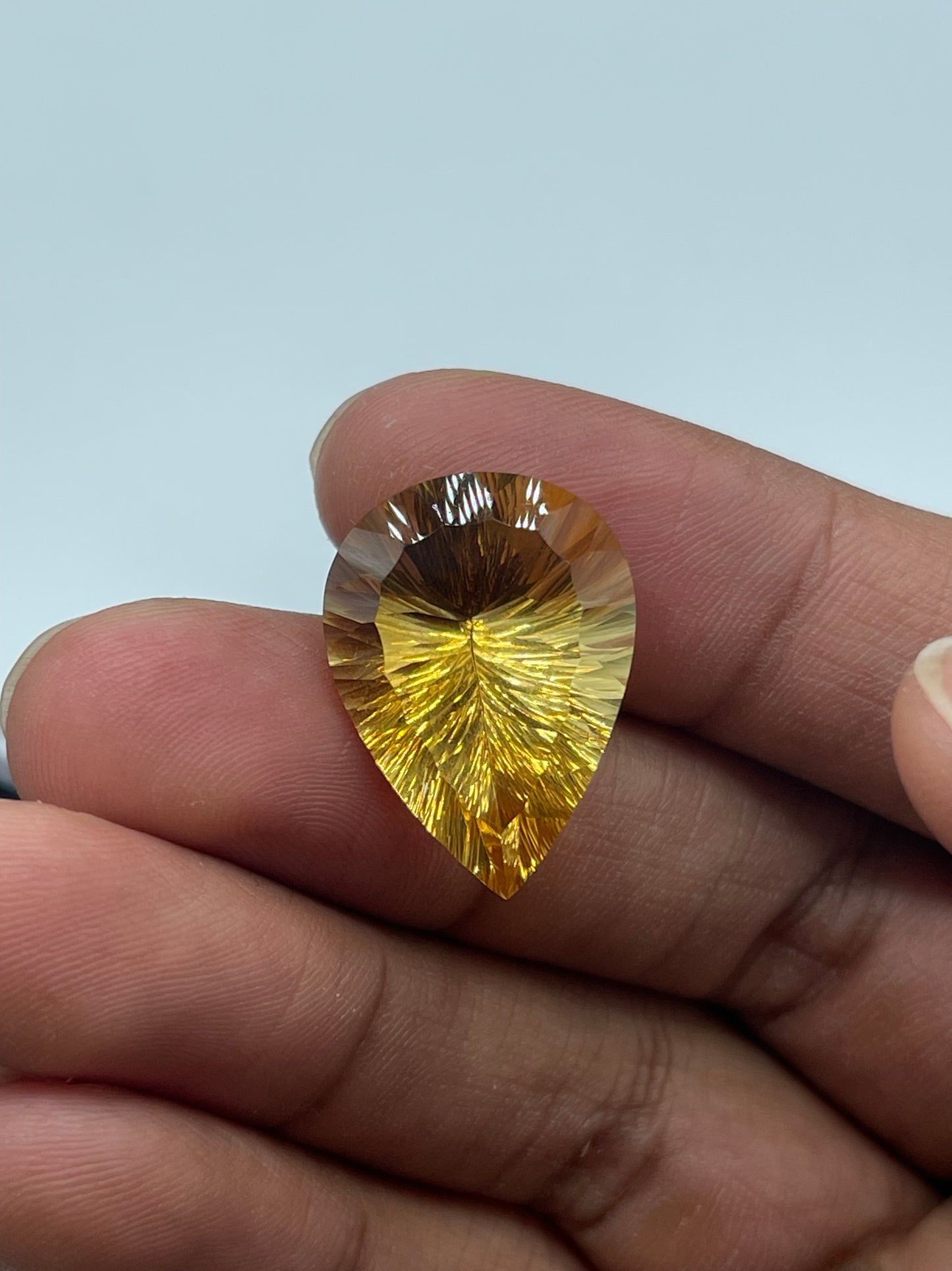 22.26 Carat Natural Citrine Laser Concave Pear Cut Gemstone - 24x17.6x12.4 MM, Internally Flawless