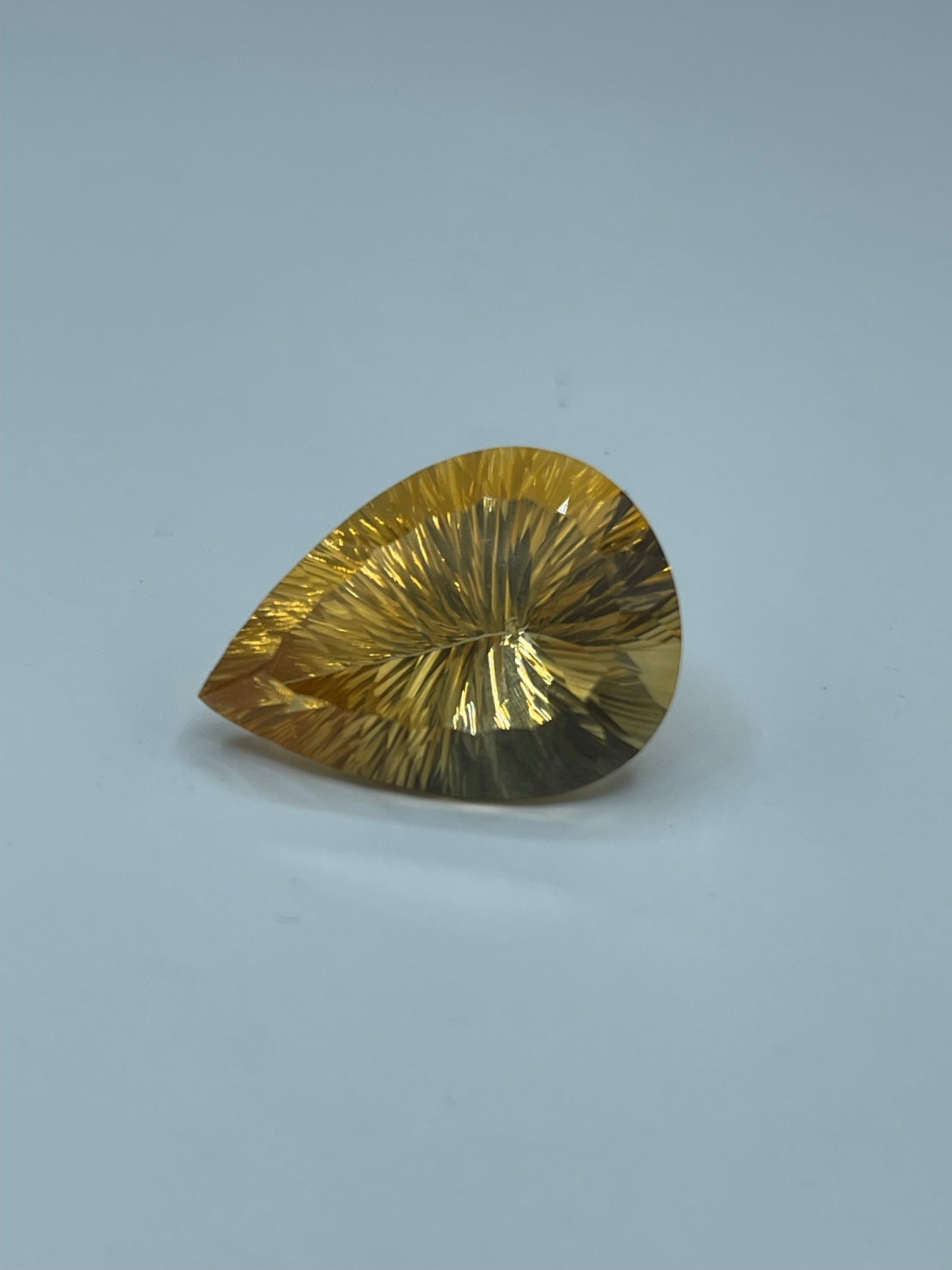 22.26 Carat Natural Citrine Laser Concave Pear Cut Gemstone - 24x17.6x12.4 MM, Internally Flawless