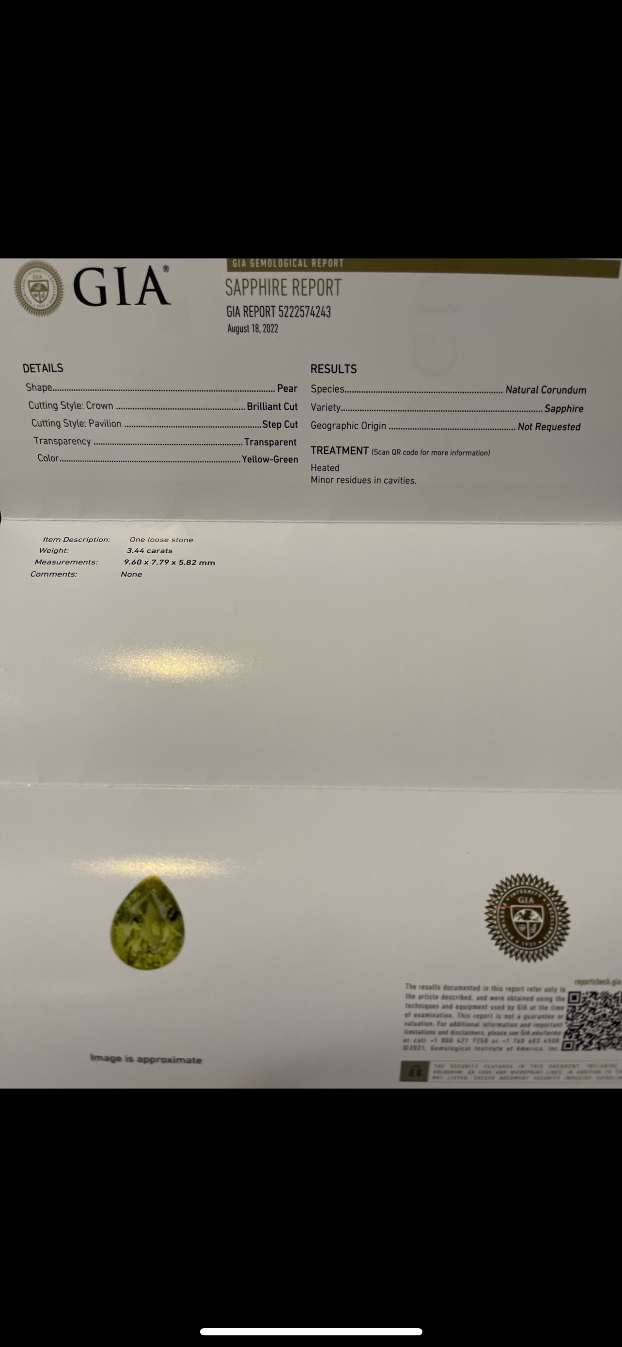 GIA Certified 3.44 Carat Natural Green Sapphire Pear Cut Loose Gemstone 9.60 x 7.79 x 5.82 MM