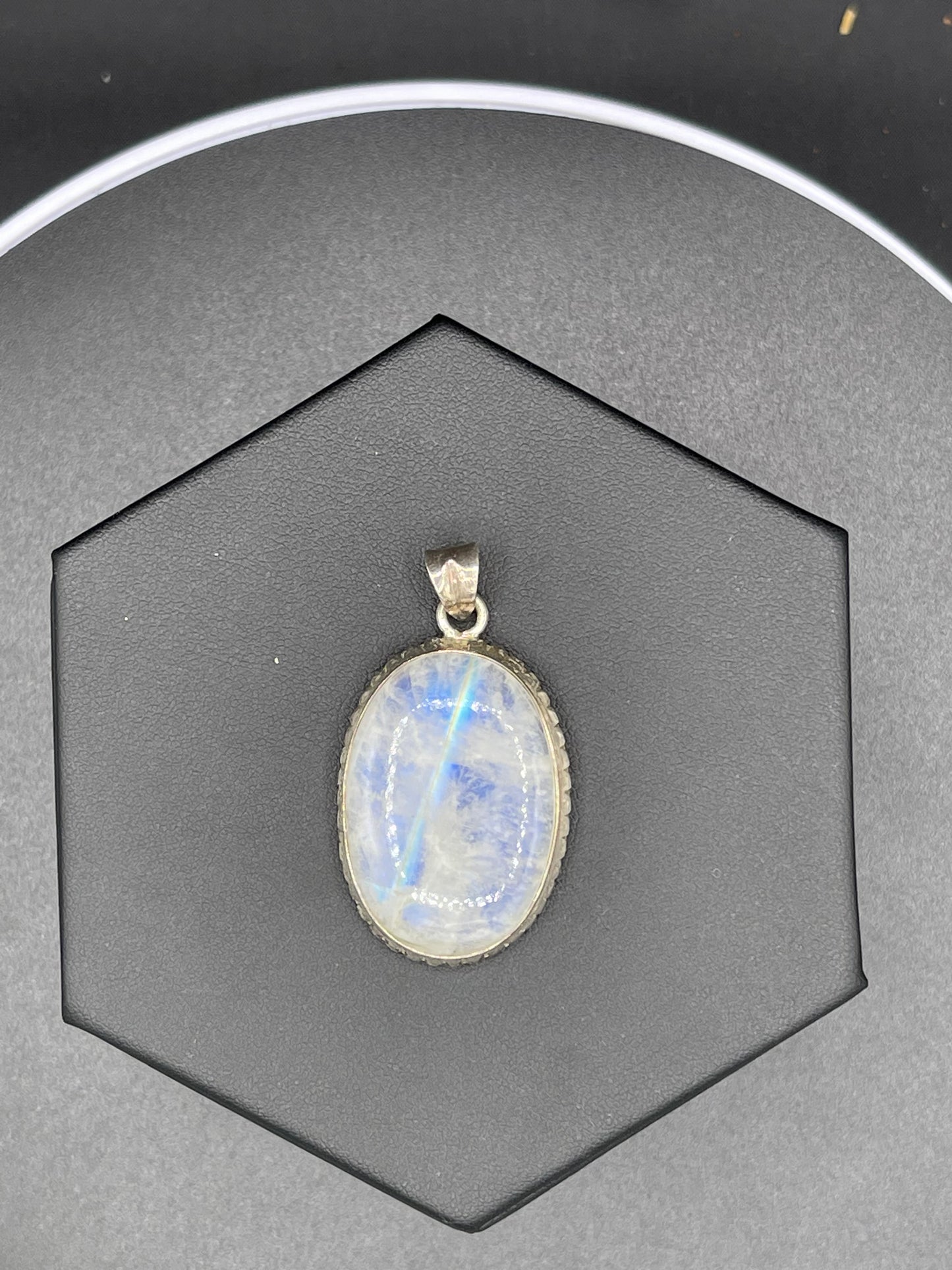 42.13 Carat Natural Rainbow Moonstone Sterling Silver Pendant