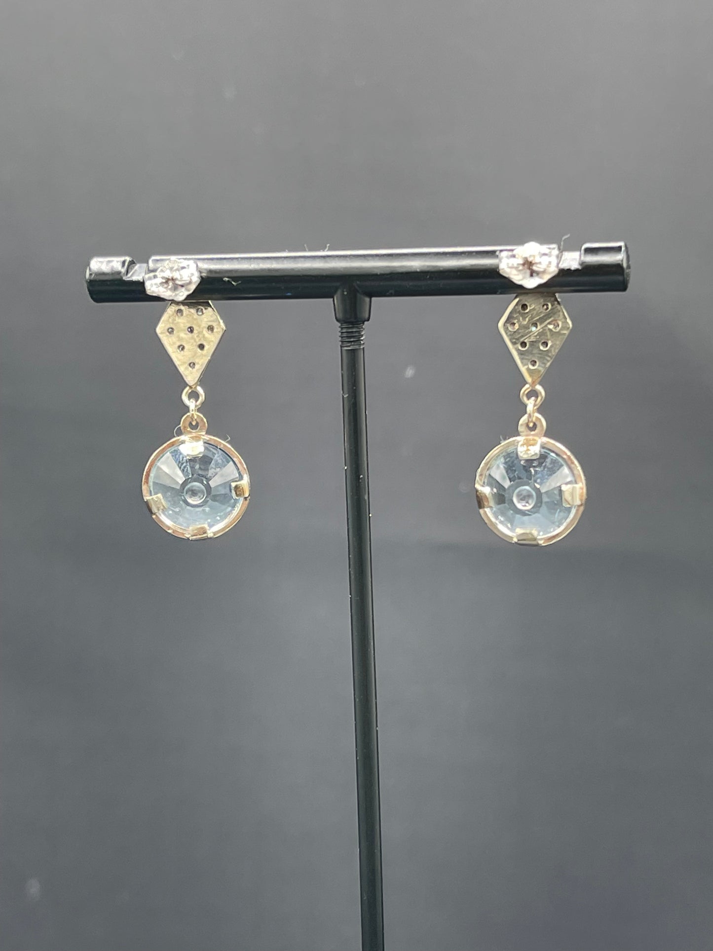 Custom Blue Topaz & Diamond 14k White Gold Dangle Earrings