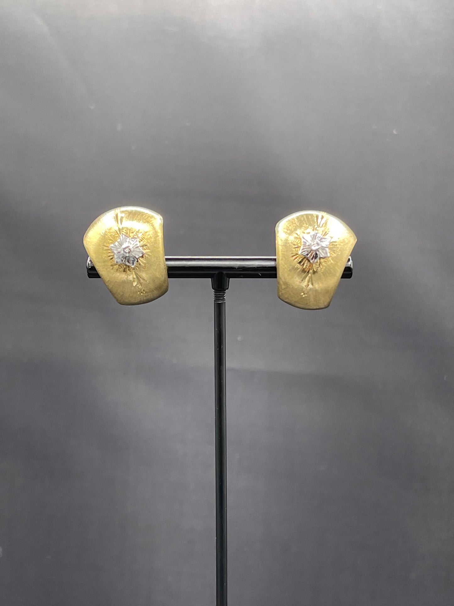 Vintage Milor Solid 18k Yellow + White Gold Earrings