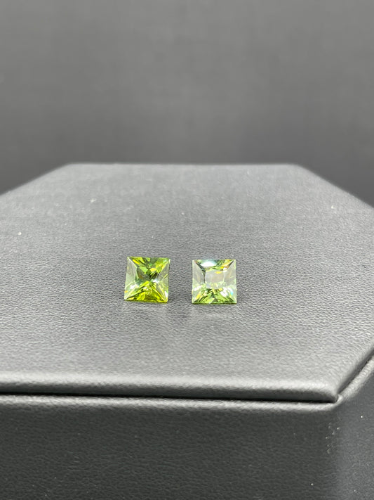 3.66 Carat Natural Green Tourmaline Asher Cut Matching Pair Loose Gemstones