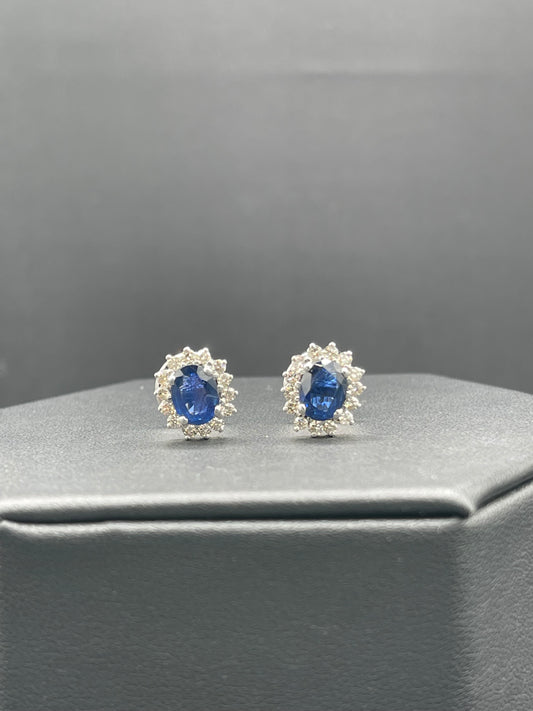 4.40 Carat Natural Ceylon Sapphire & Diamond 14k White Gold Screw Back Earrings