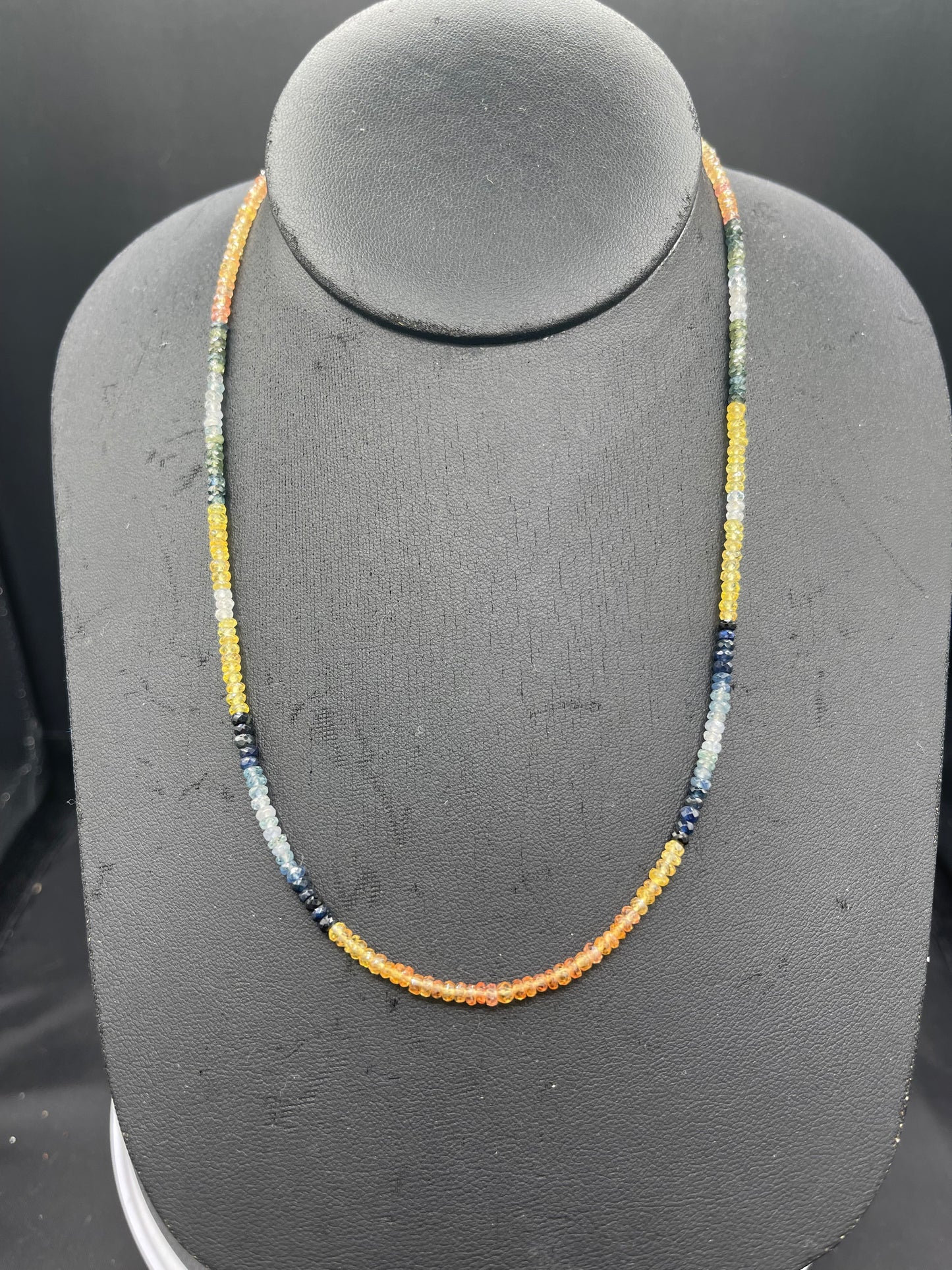 Multi Colored Natural Sapphire Faceted Beaded 18K Gold S Clasp Necklace