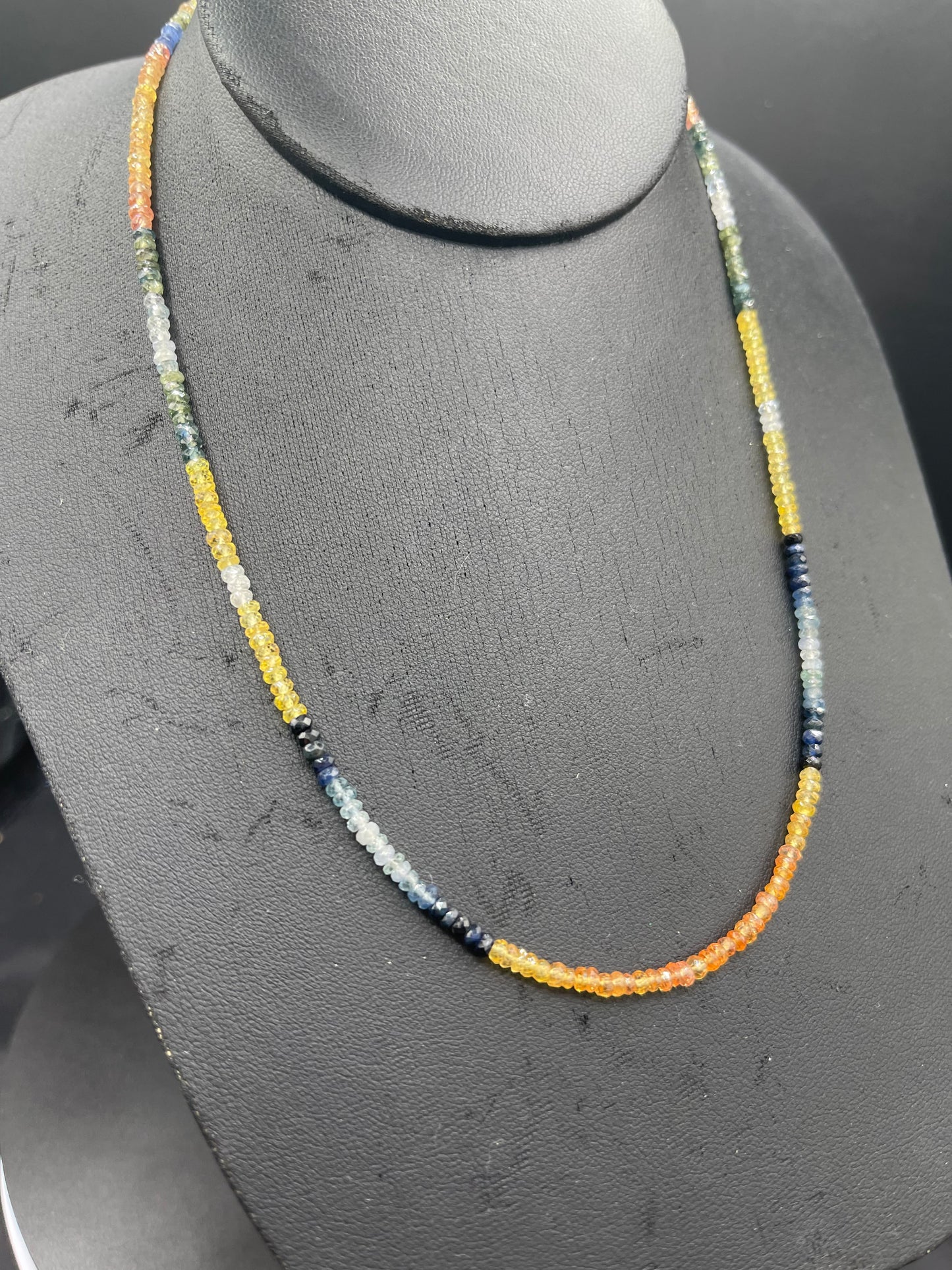 Multi Colored Natural Sapphire Faceted Beaded 18K Gold S Clasp Necklace