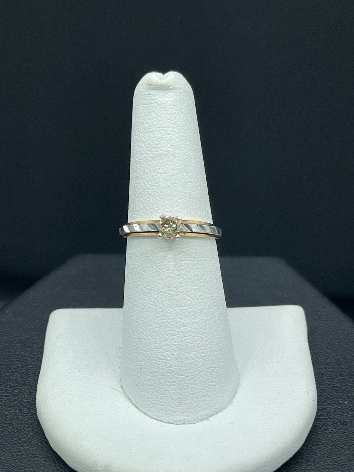 Natural Fancy Champagne Diamond Yellow + White Gold Engagement Ring (Size 6.25)