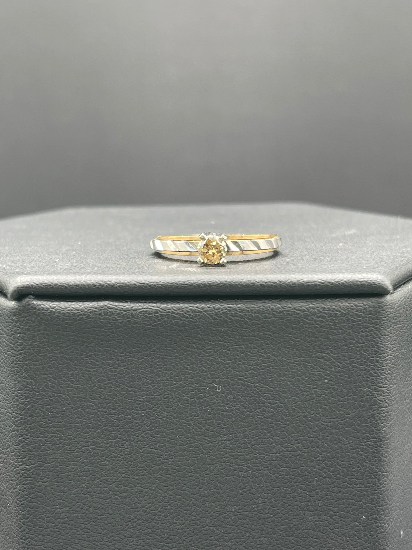 Natural Fancy Champagne Diamond Yellow + White Gold Engagement Ring (Size 6.25)