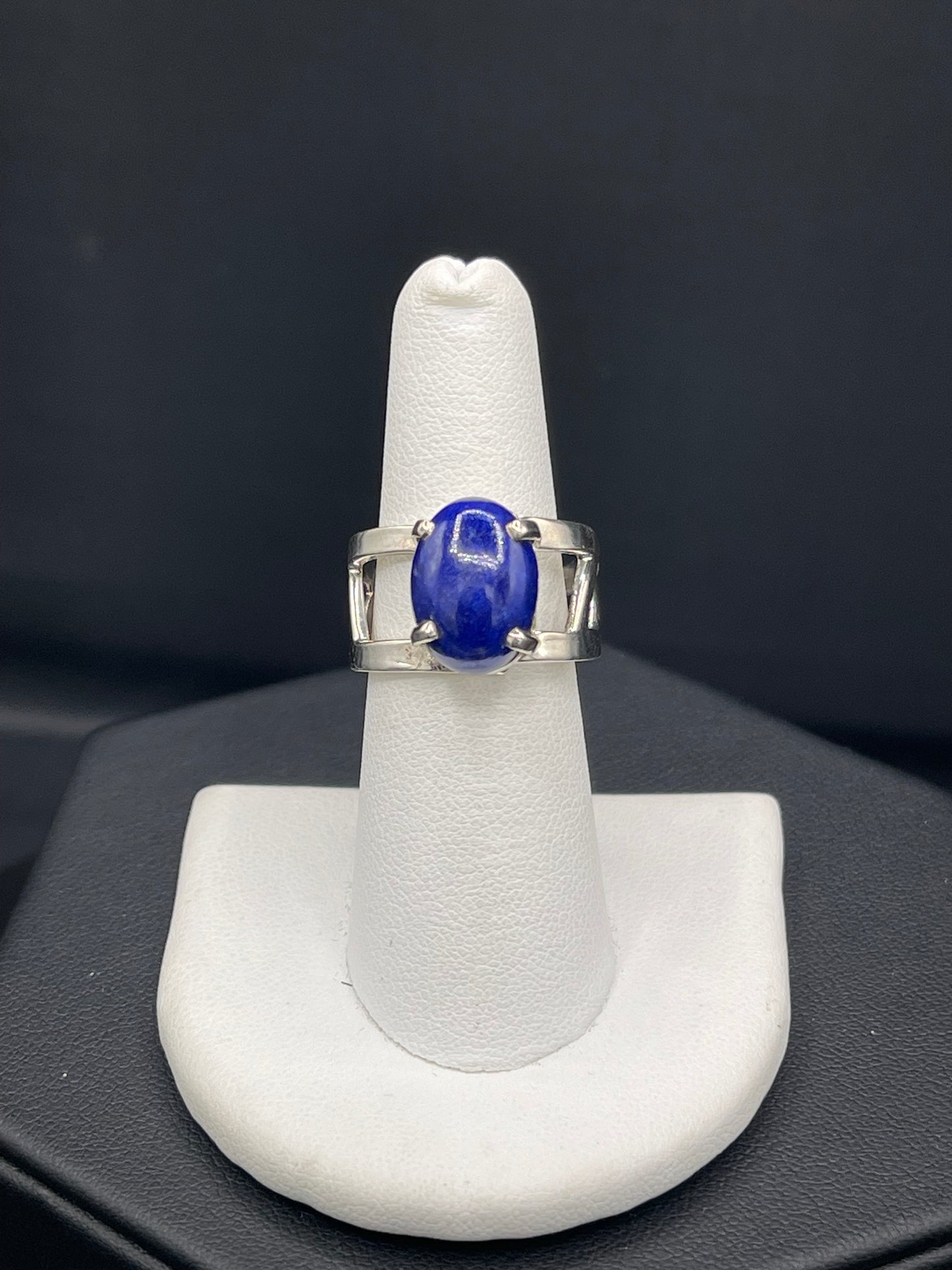 Natural Lapis Lazuli Cabochon Sterling Silver Adjustable Ring