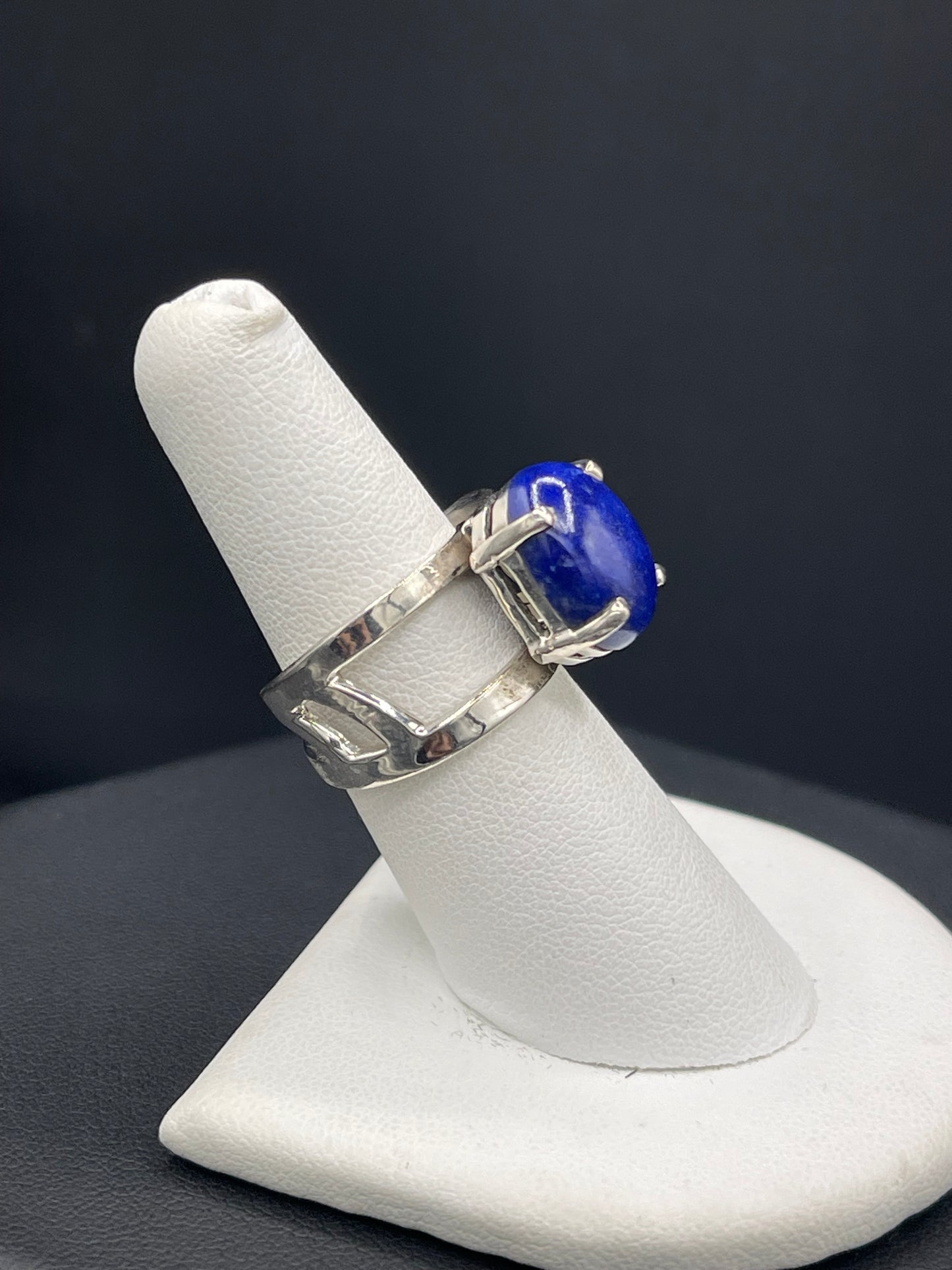 Natural Lapis Lazuli Cabochon Sterling Silver Adjustable Ring