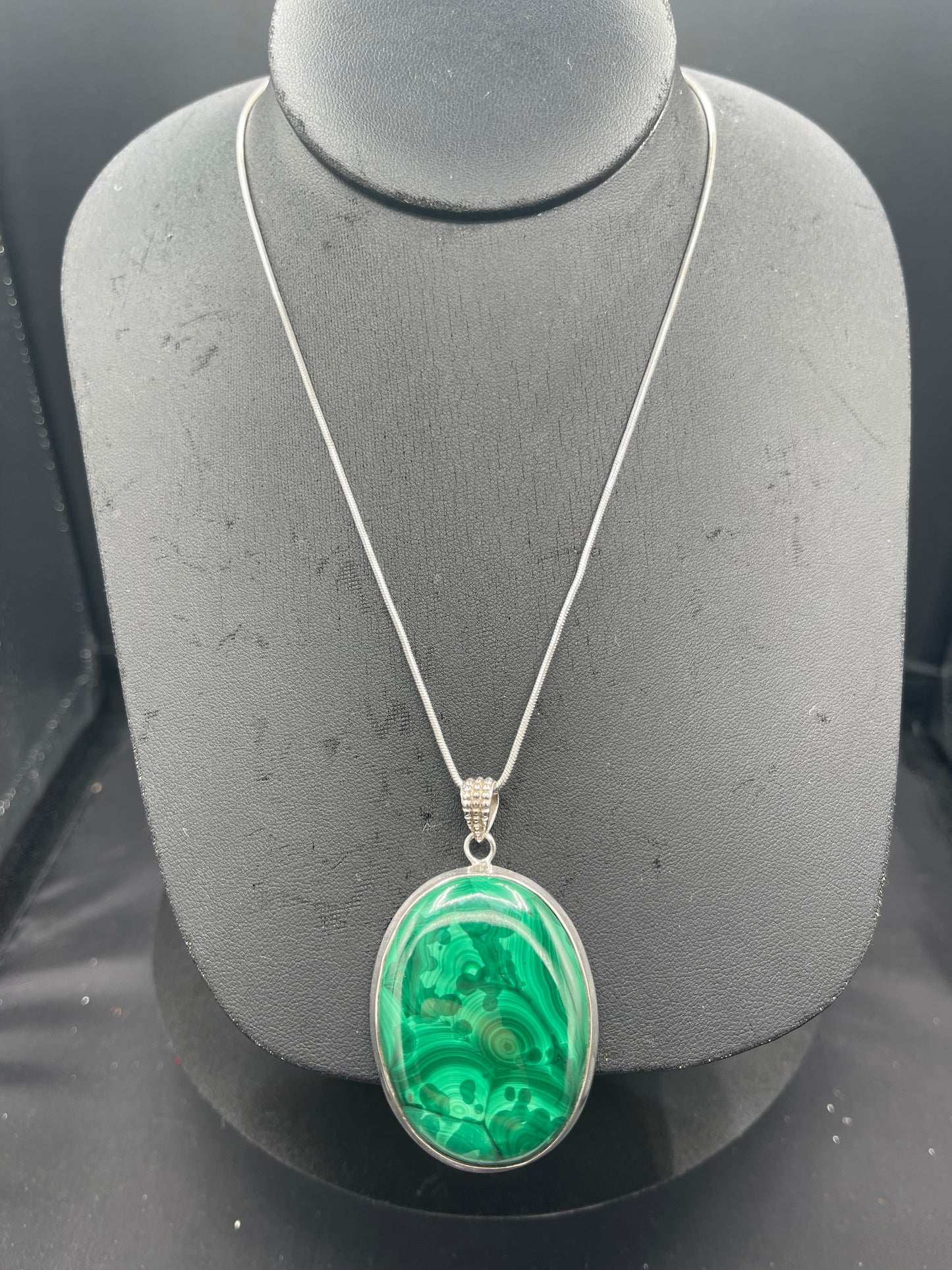 Natural Malachite Sterling Silver Pendant & Necklace