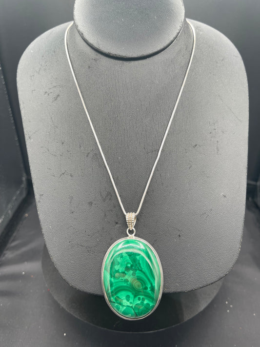 Natural Malachite Sterling Silver Pendant & Necklace