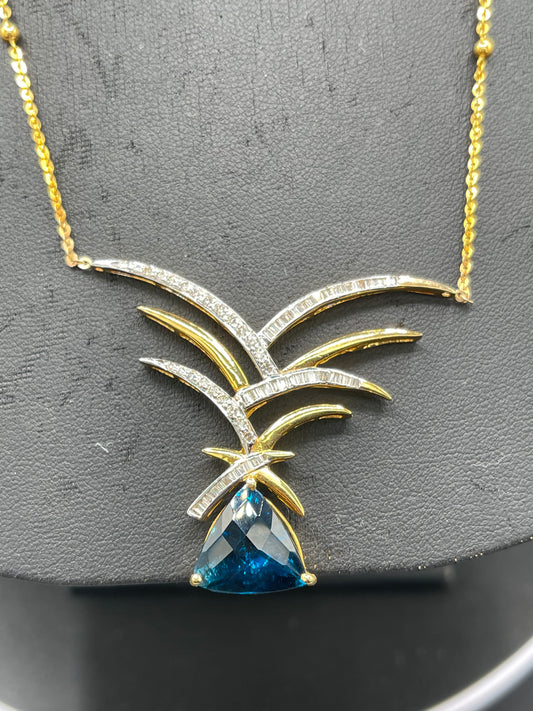 London Blue Topaz & Diamond 18k Gold Necklace
