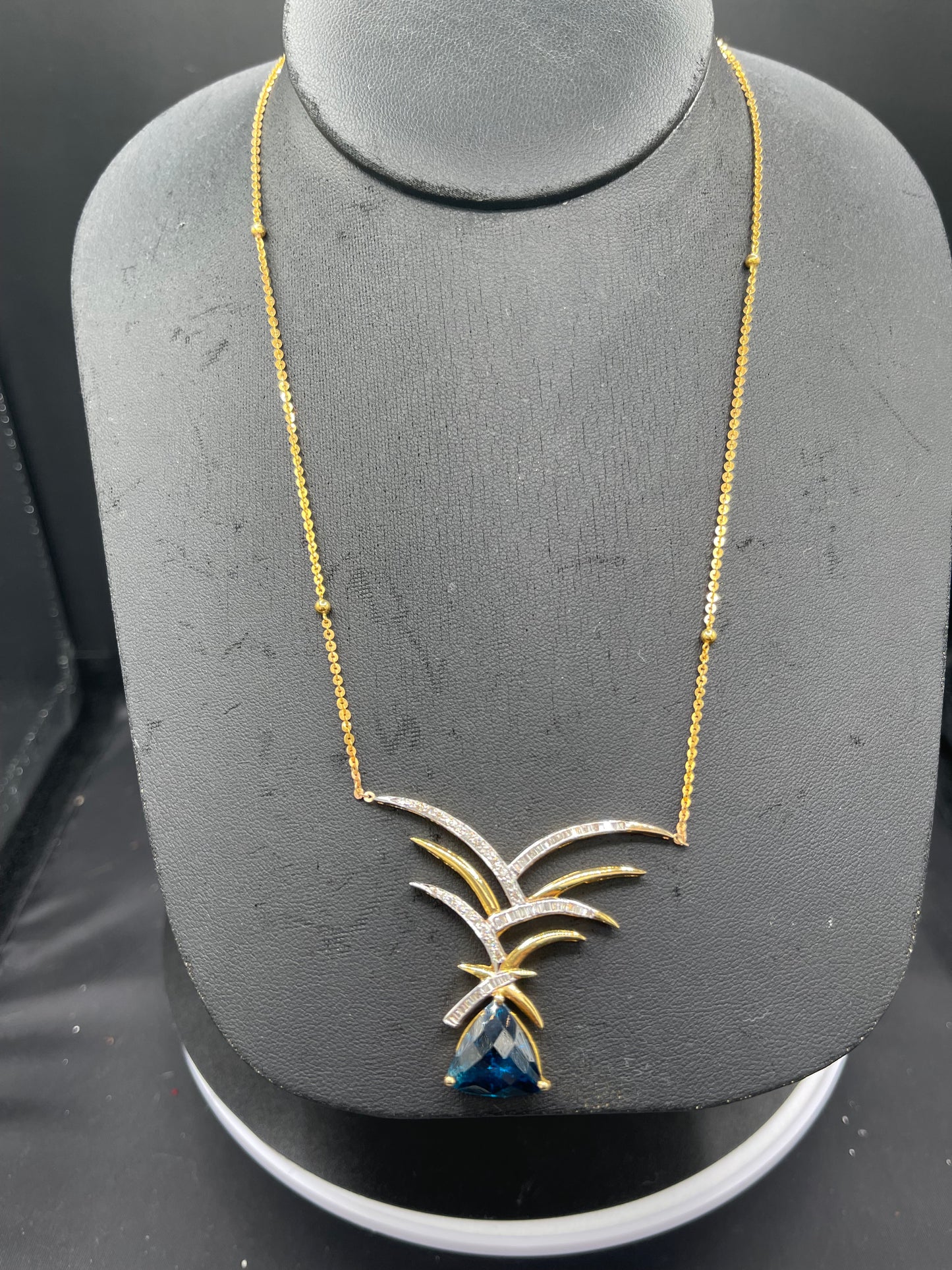 London Blue Topaz & Diamond 18k Gold Necklace