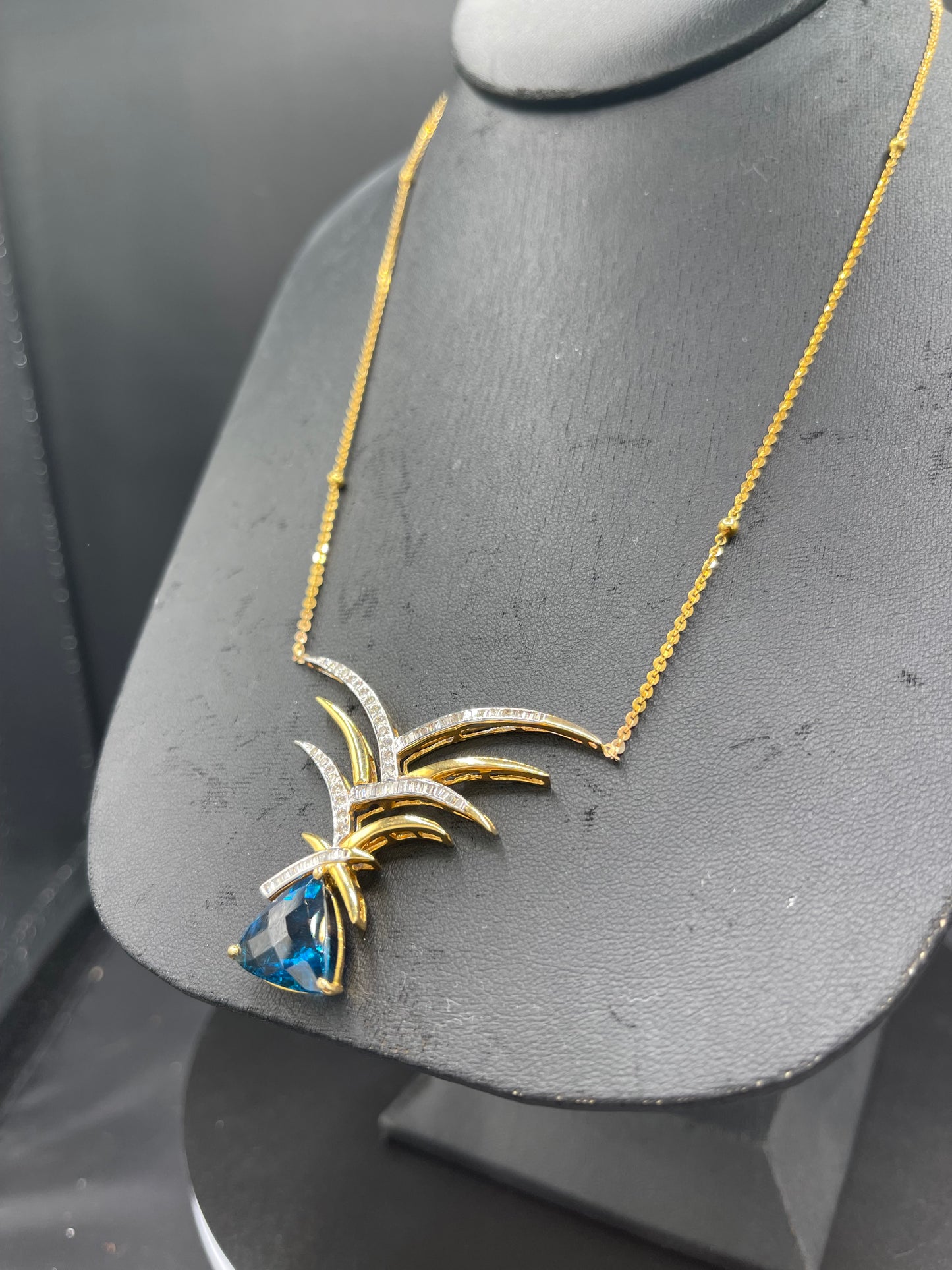 London Blue Topaz & Diamond 18k Gold Necklace