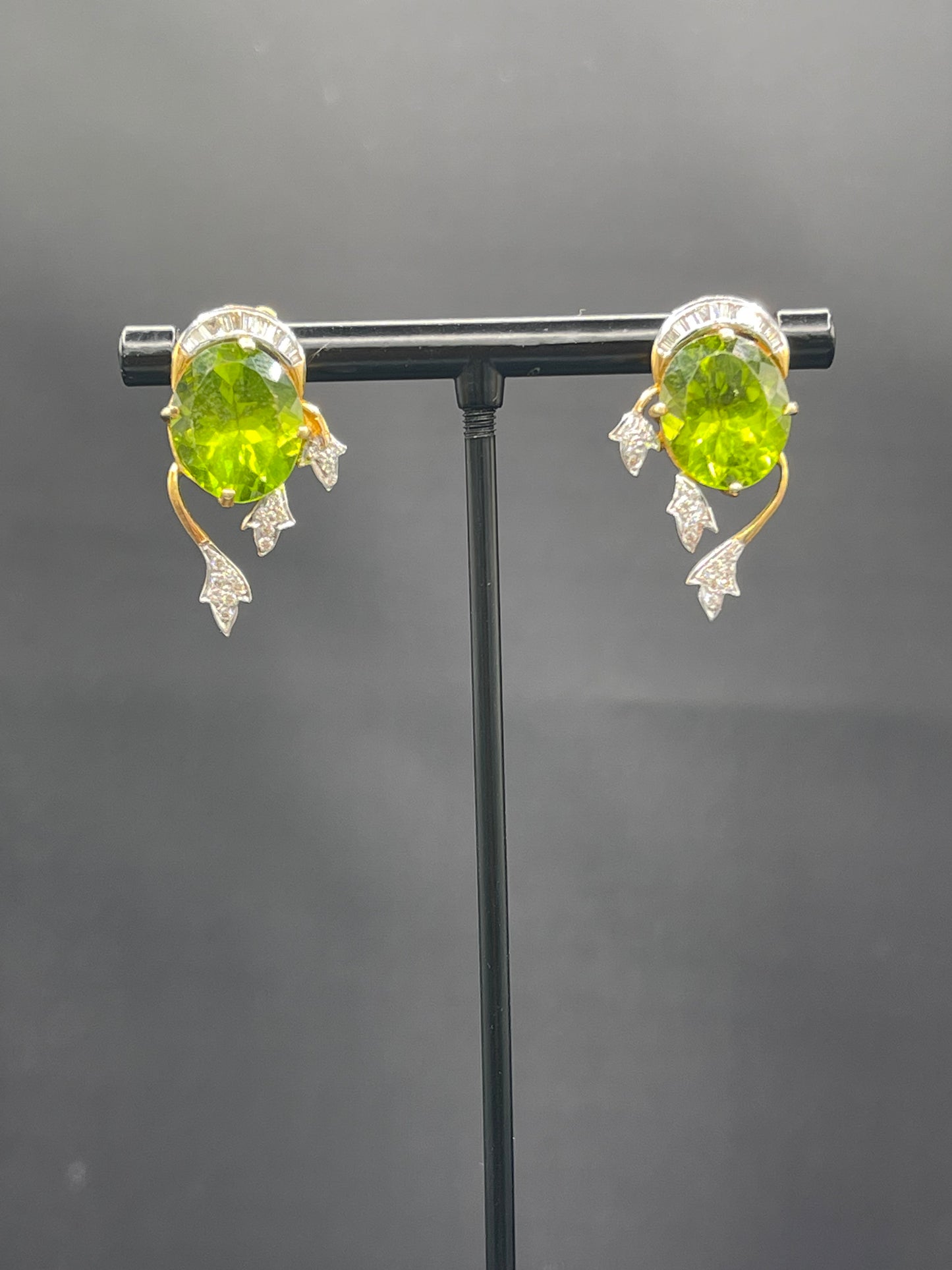 Natural Peridot & Diamond 18k Yellow + White Gold Earring and Pendant Set