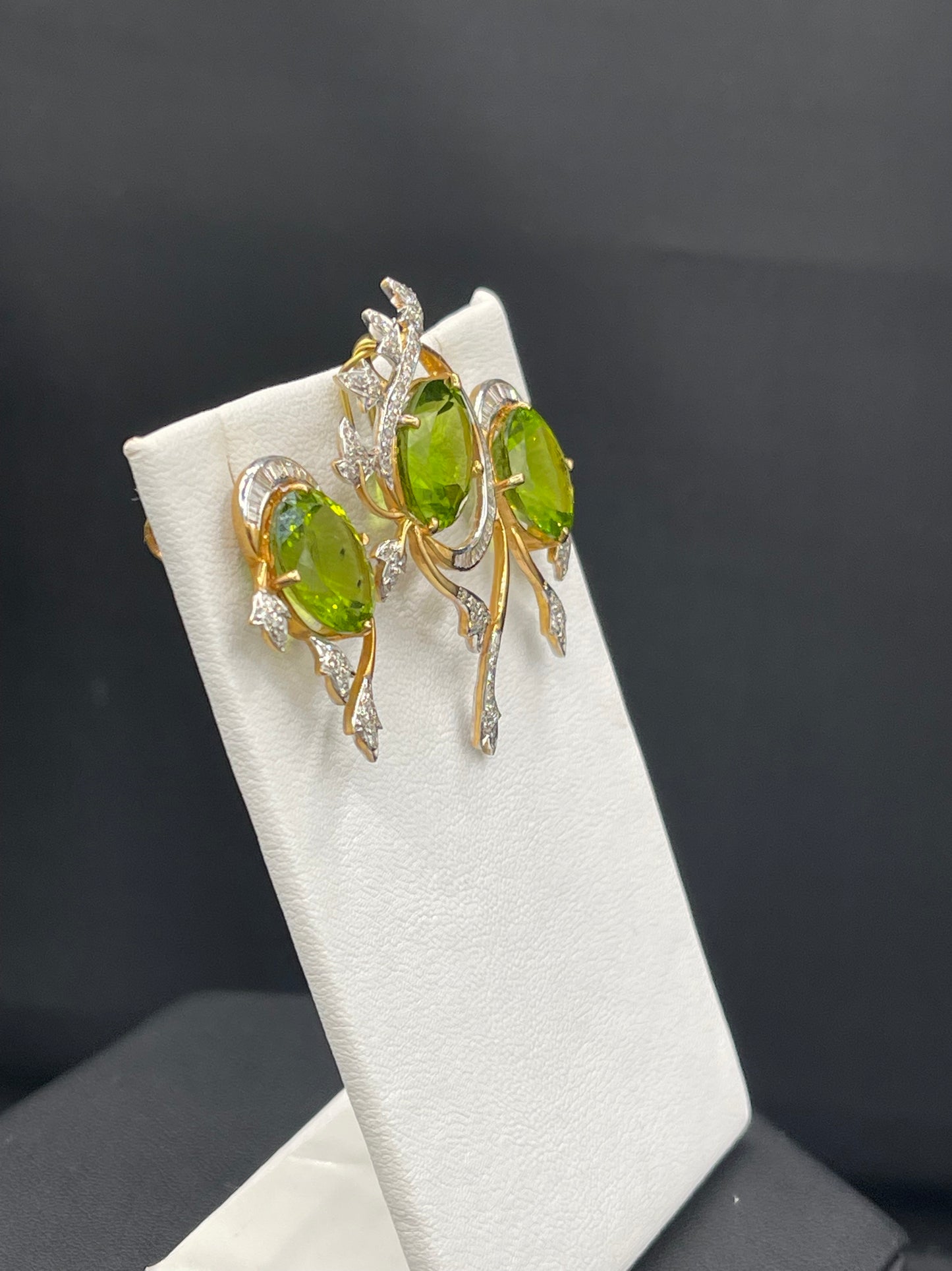 Natural Peridot & Diamond 18k Yellow + White Gold Earring and Pendant Set