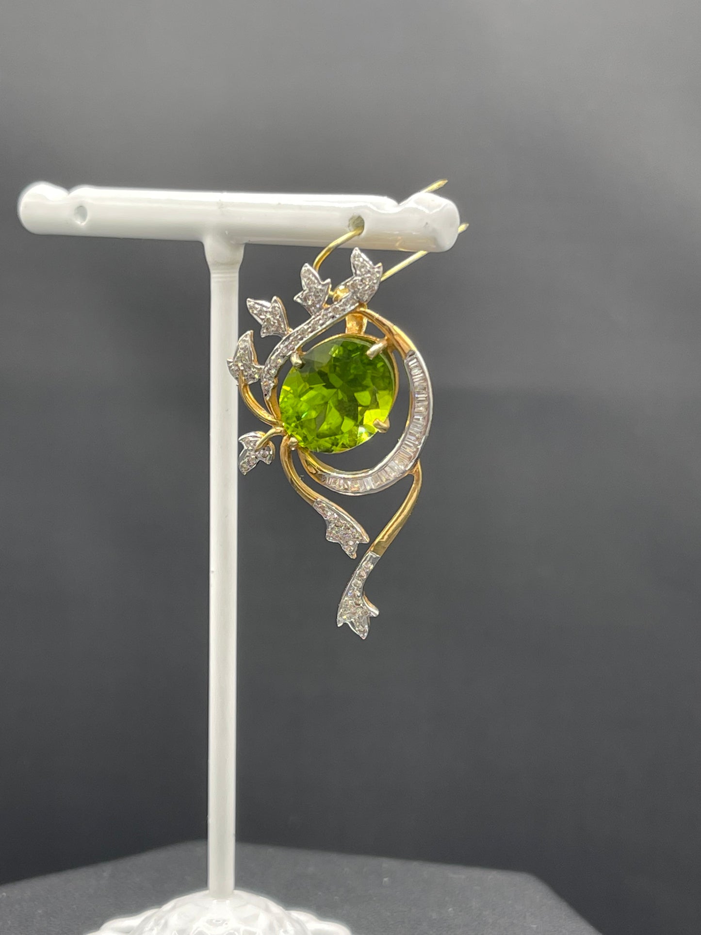 Natural Peridot & Diamond 18k Yellow + White Gold Earring and Pendant Set