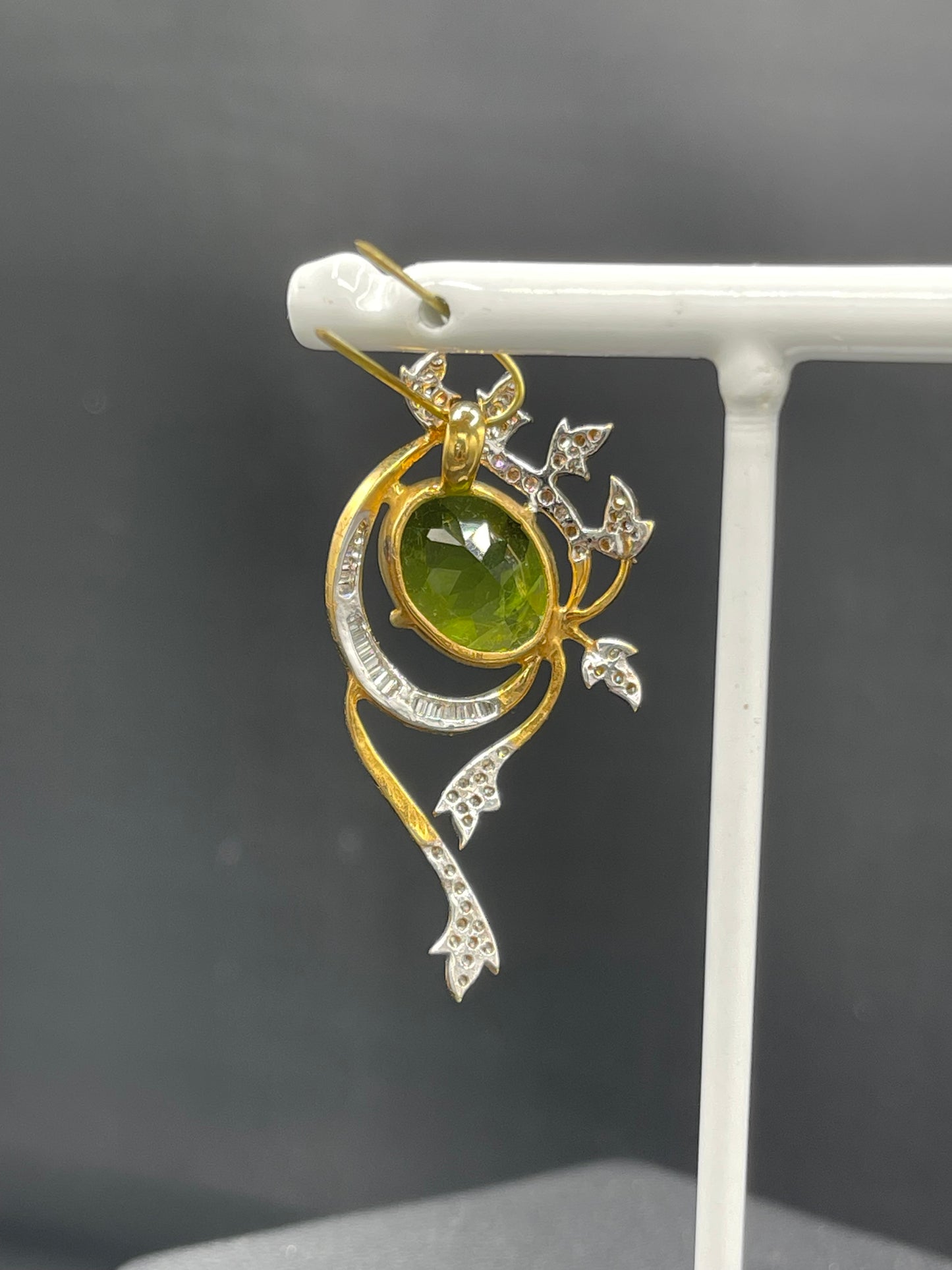 Natural Peridot & Diamond 18k Yellow + White Gold Earring and Pendant Set