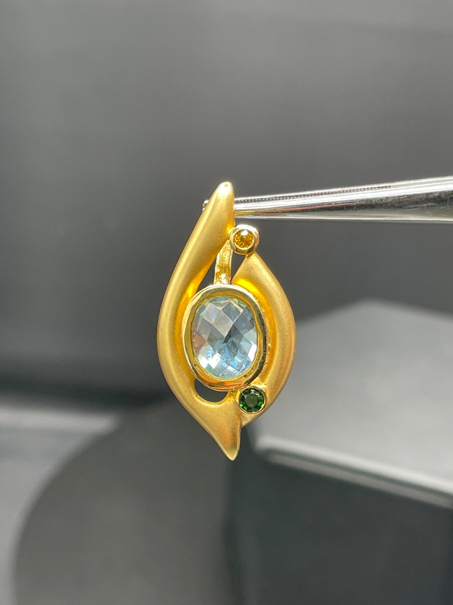 Natural Aquamarine Green Tourmaline & Yellow Sapphire 14k Yellow Gold Pendant