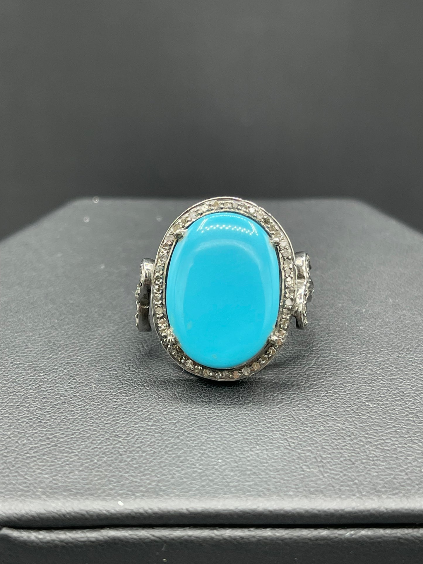 11.94 Turquoise & Diamond Sterling Silver Ring (Size 8.5)