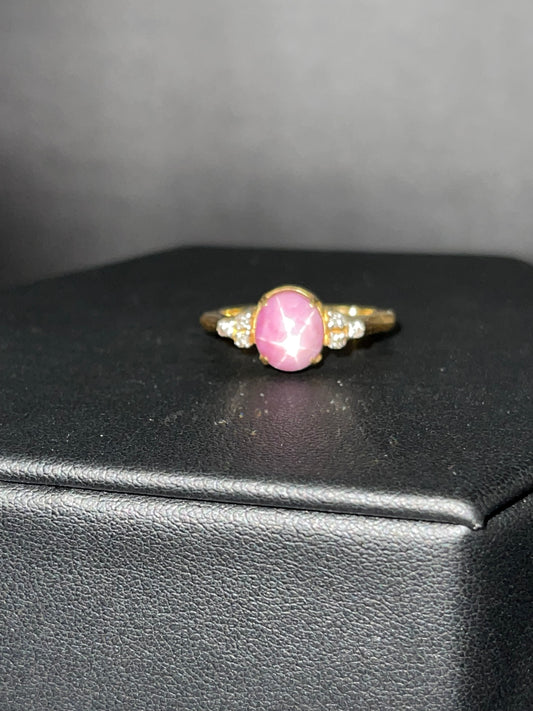 5.12 Carat Natural Pink Star Ruby & Diamond 18k Gold Ring (Size 8)