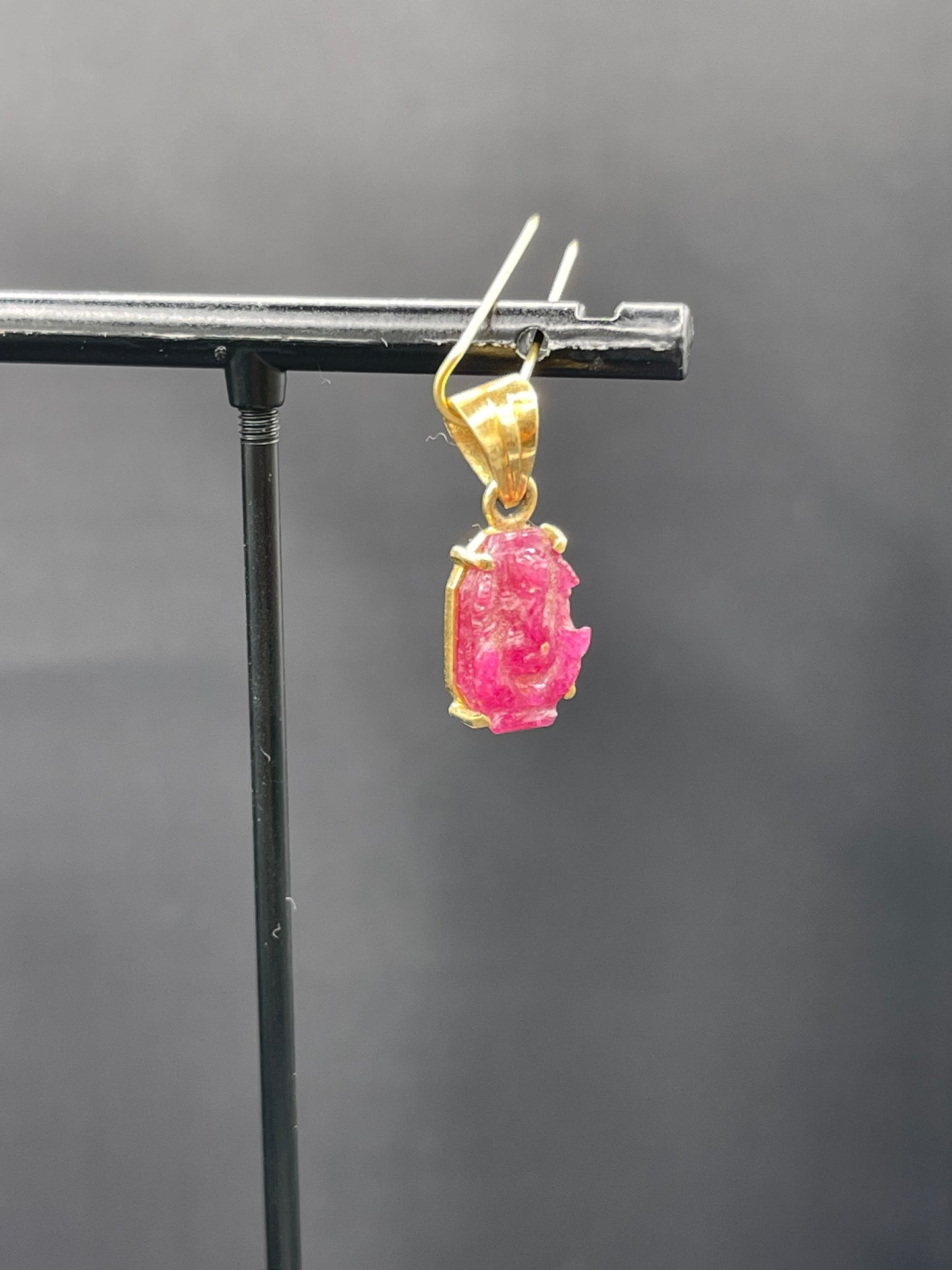 Natural Ruby Hand Carved Lord Ganesh 18k Yellow Gold Pendant