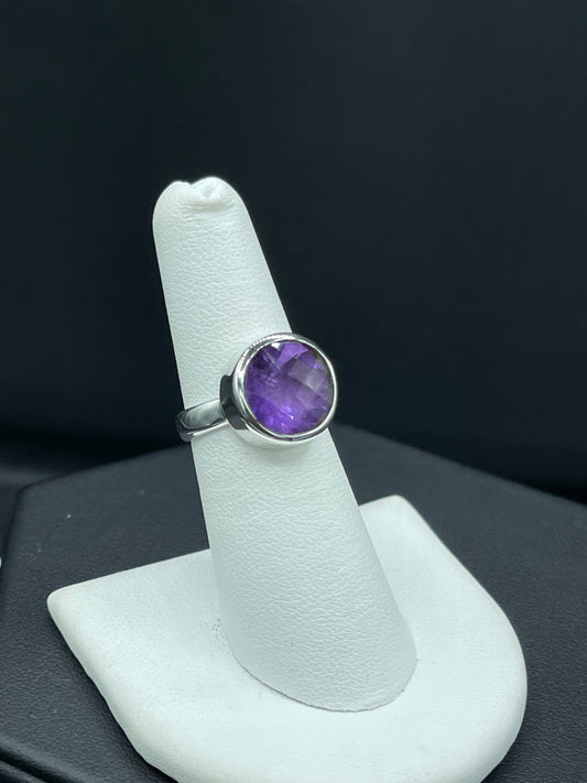 Natural Amethyst Sterling Silver Ring (Size 6.25)