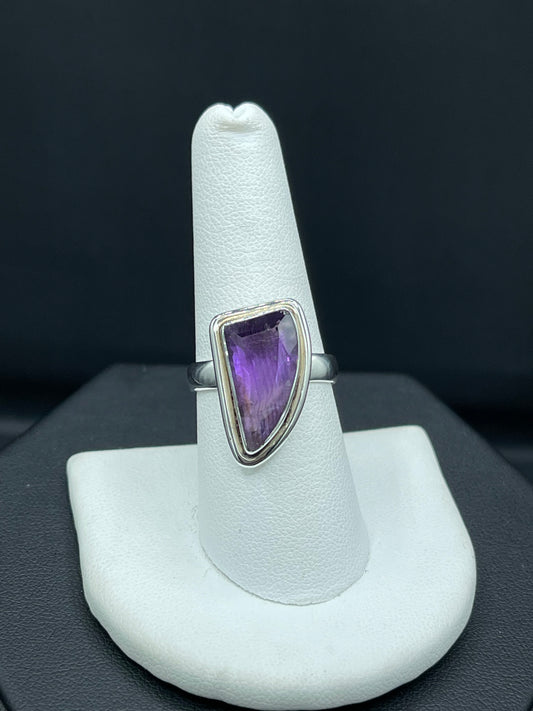 Natural Amethyst Fancy Cut Sterling Silver Ring (Size 8)