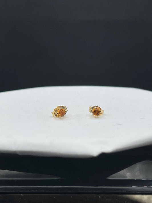 3MM Natural Madeira Citrine 14k Yellow Gold Stud Earrings